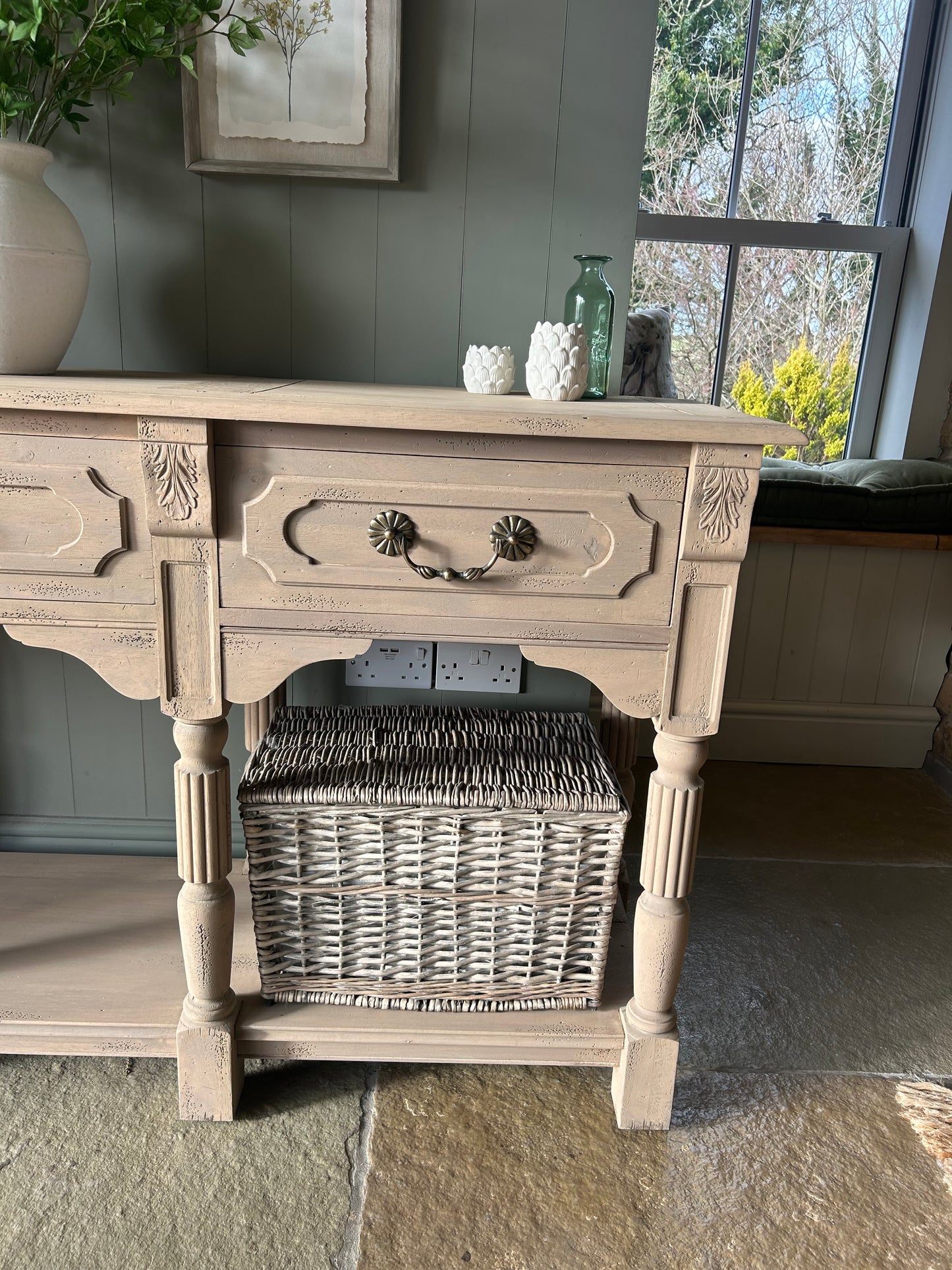 Large rustic Console Table finished in a light weathered oak.