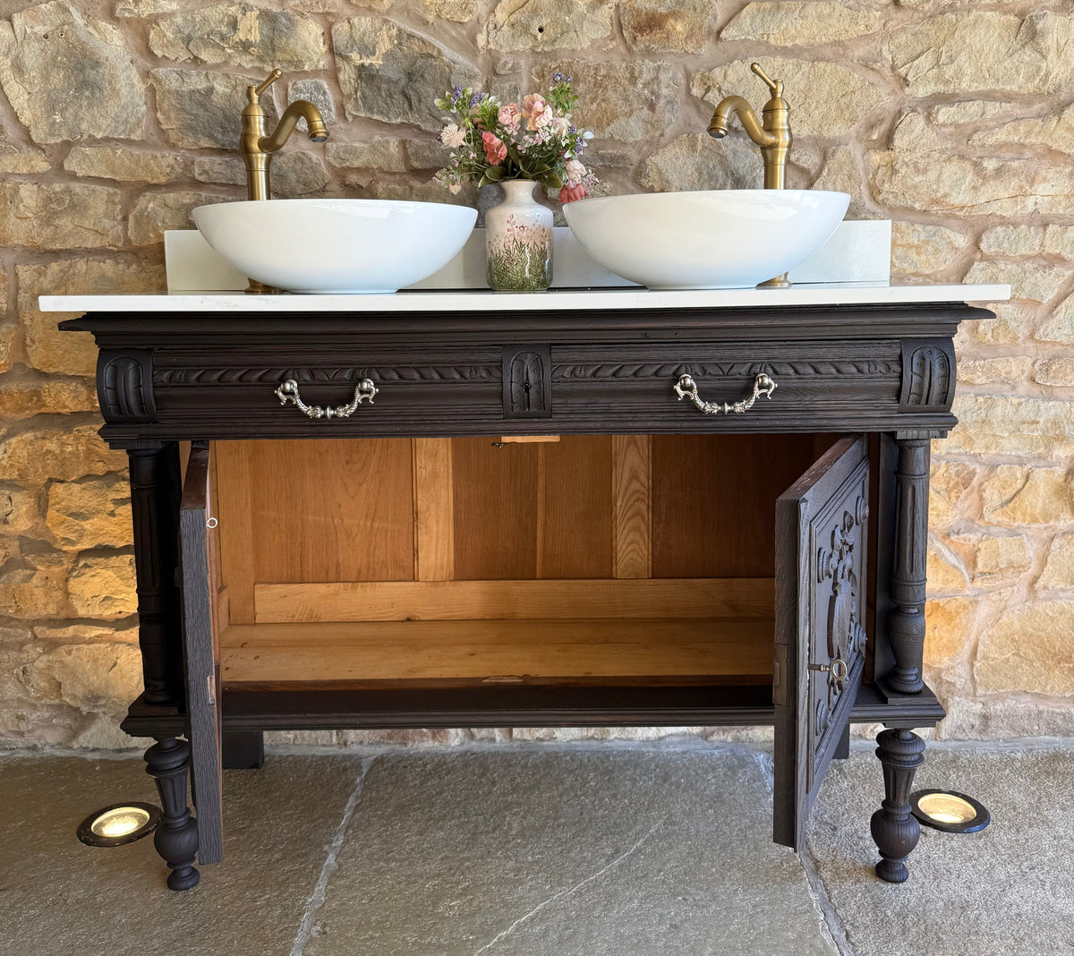 Vintage Oak Vanity Sink in a Classic Dark Oak. (122cm wide)