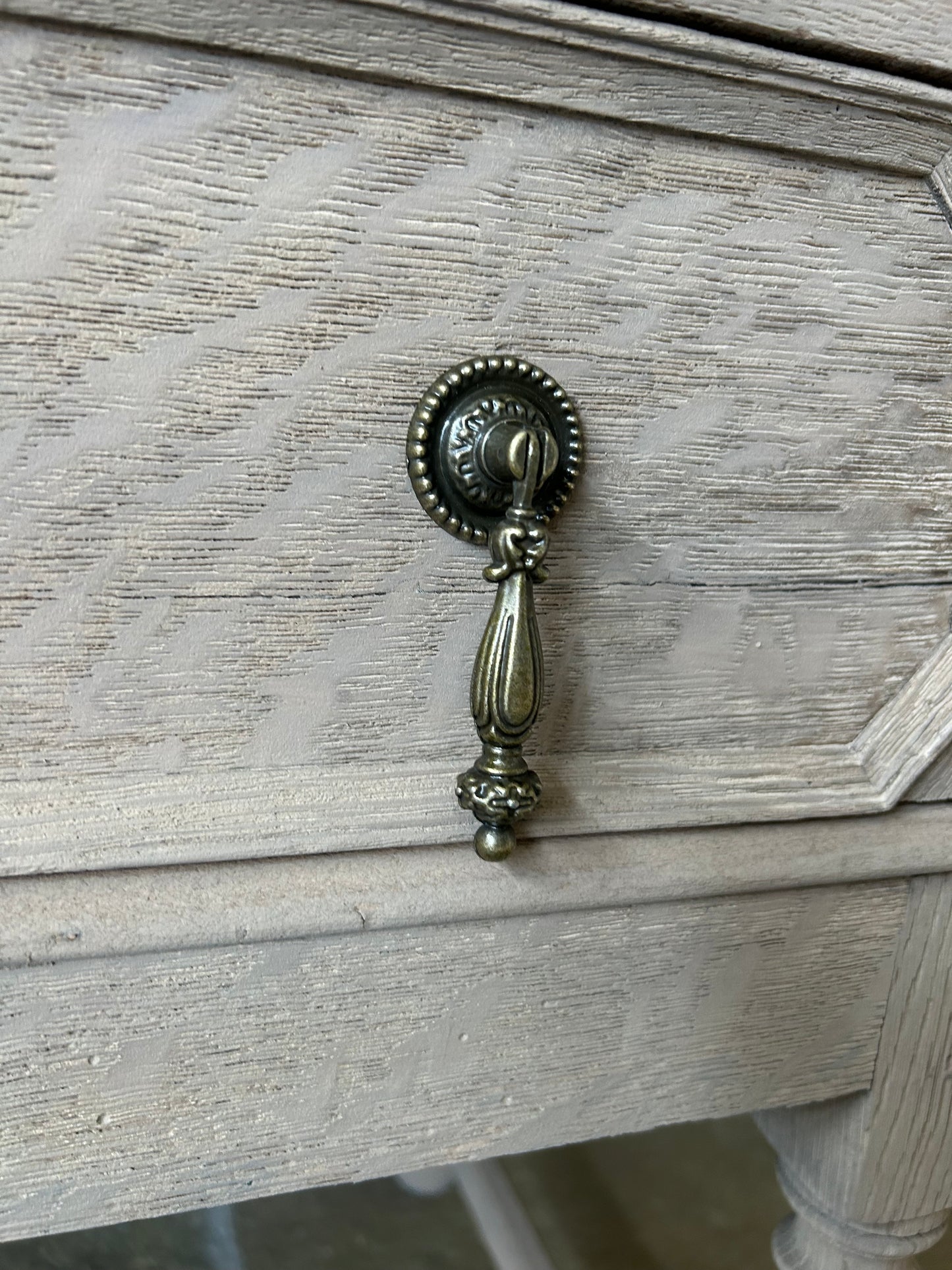 Vintage Marble Top Vanity Sink finished in a weathered oak style.