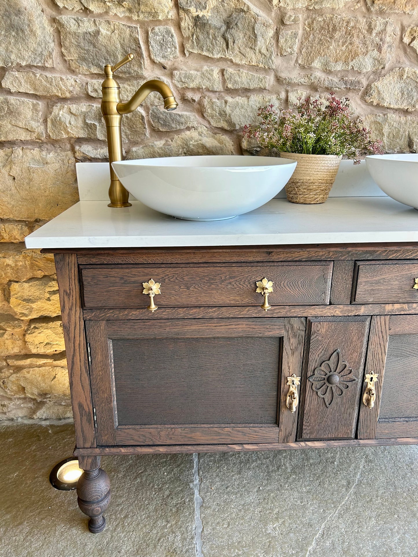 Vintage Dark Oak Double a vanity Sink 123cm wide