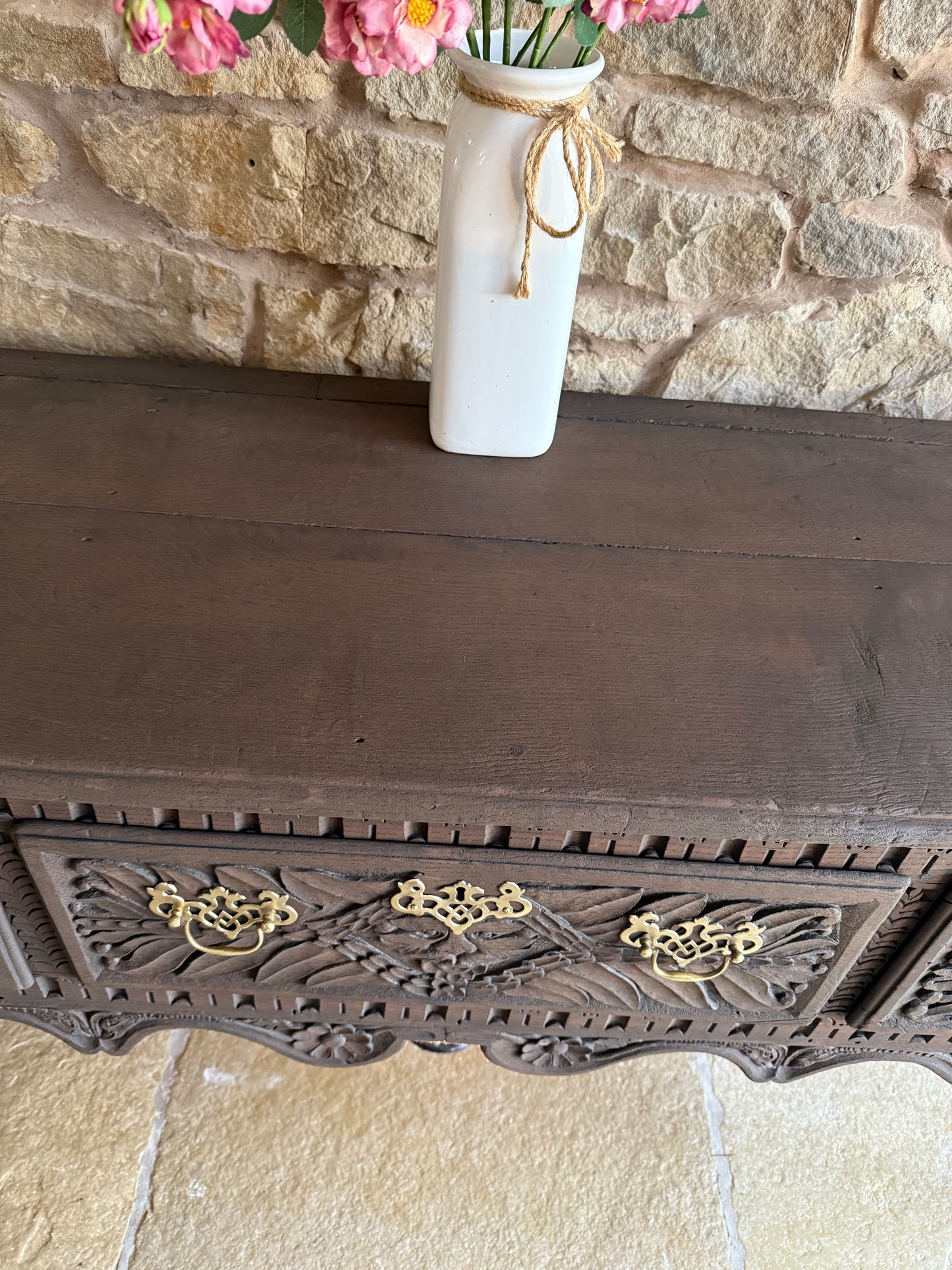 1700s Antique Carved Oak Console Table
