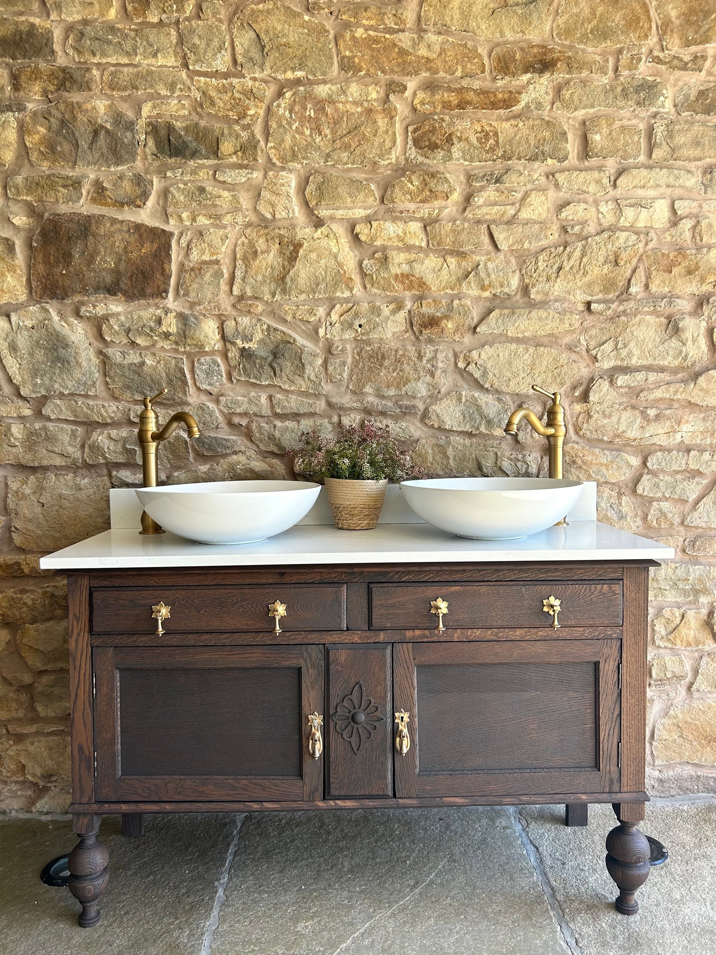 Vintage Dark Oak Double a vanity Sink 123cm wide