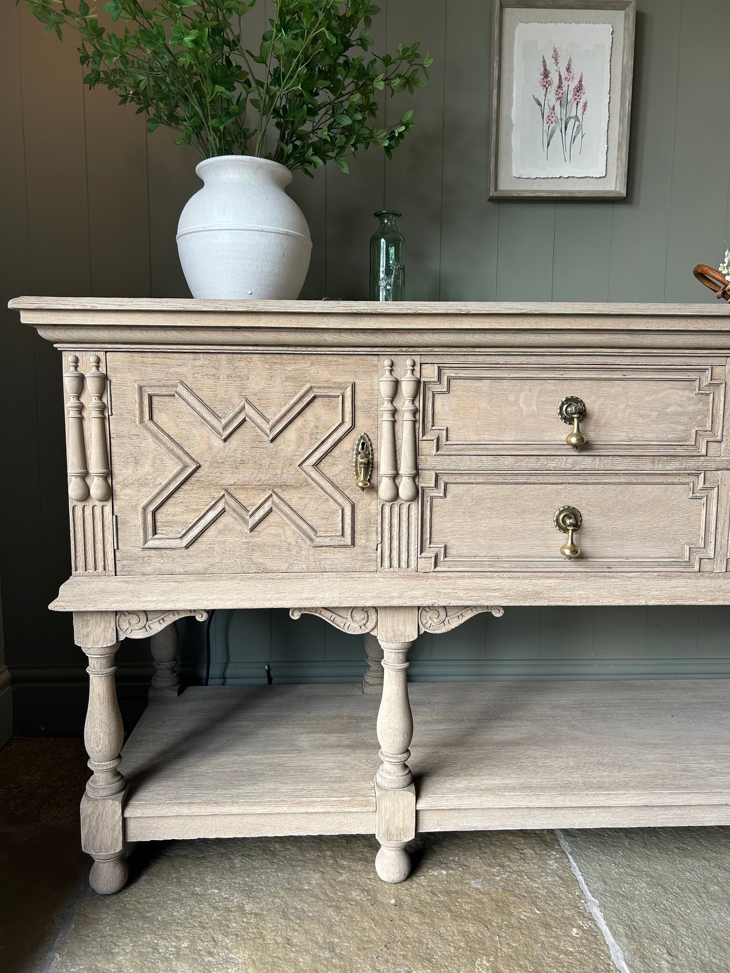 Large Weathered Oak Console Sideboard by Waring and Gillows of Lancaster