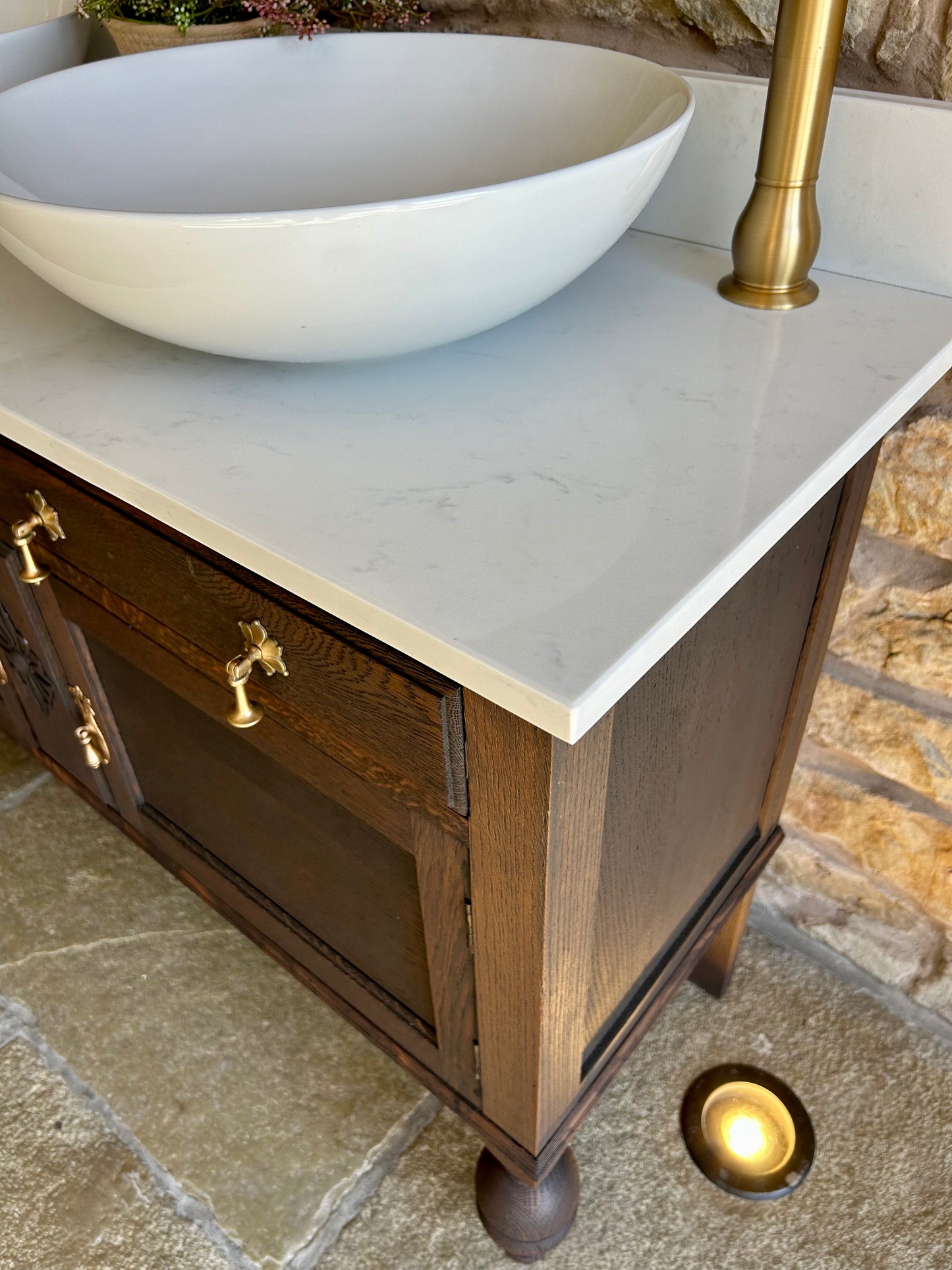 Vintage Dark Oak Double a vanity Sink 123cm wide