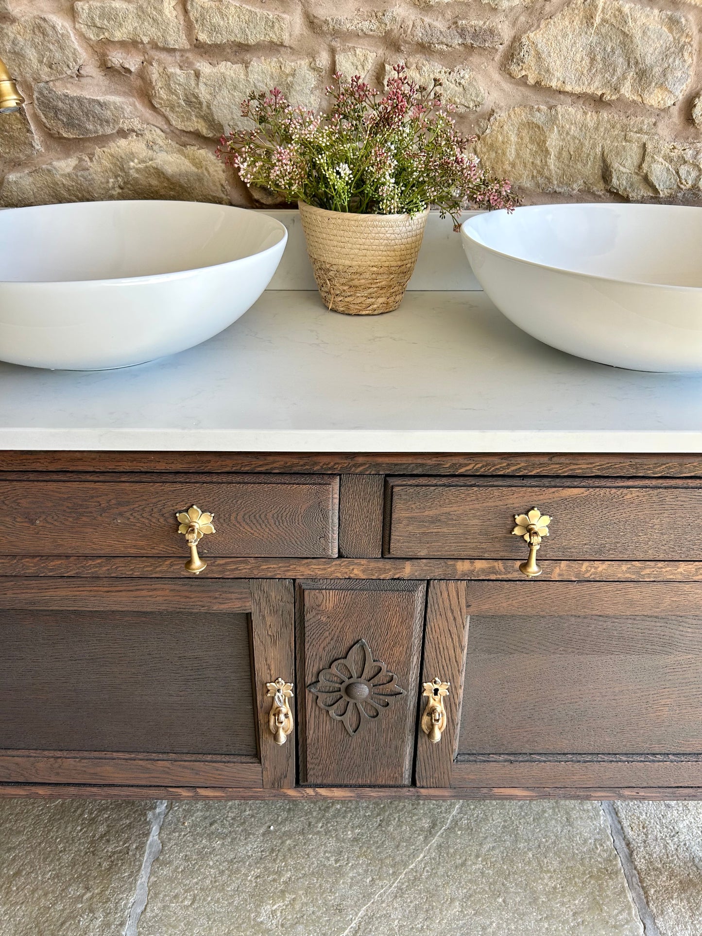 Vintage Dark Oak Double a vanity Sink 123cm wide