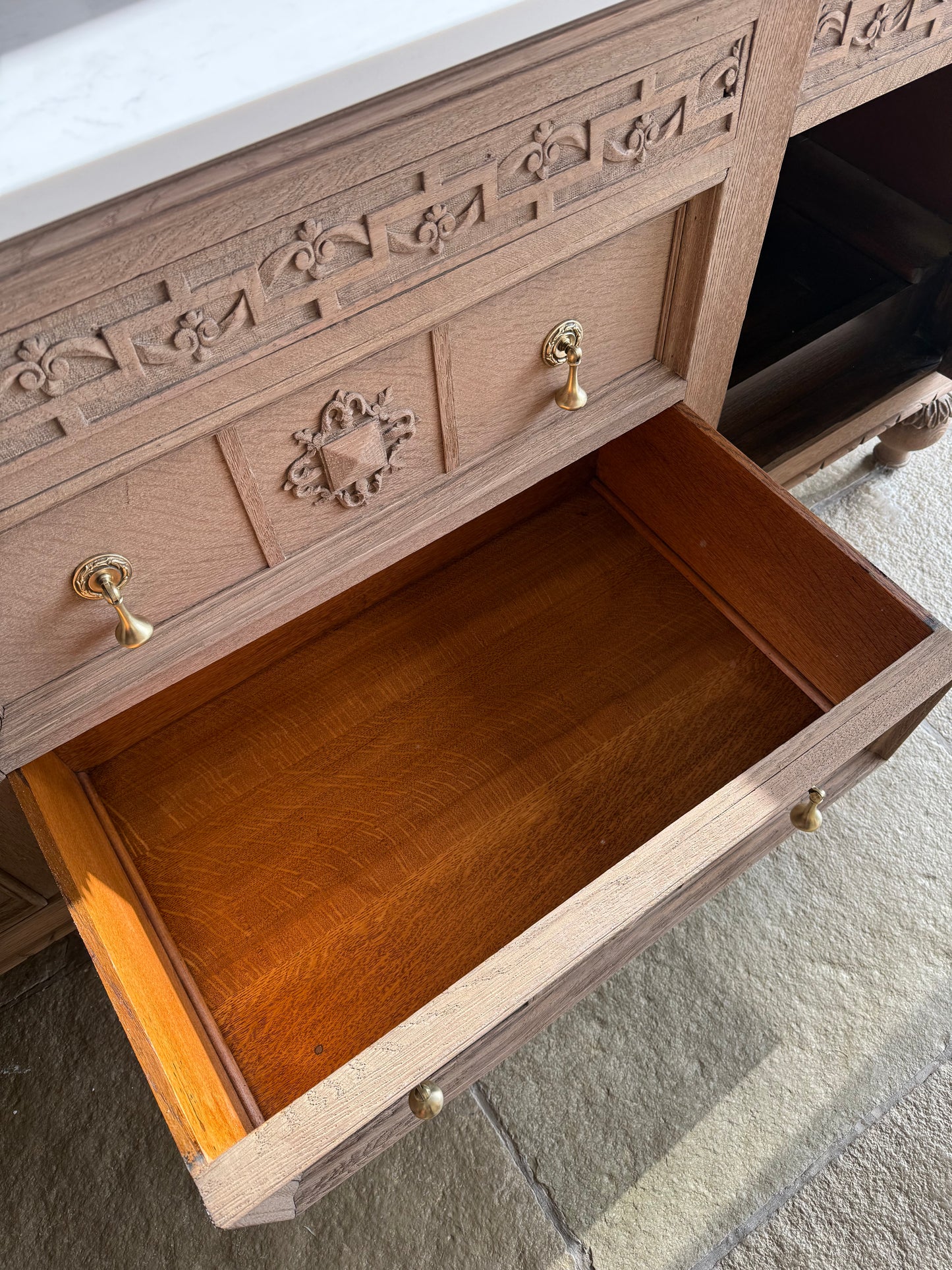 Rustic Large Double Vanity Sink Unit, Quartz top, Upstand and two basins (185cm wide)