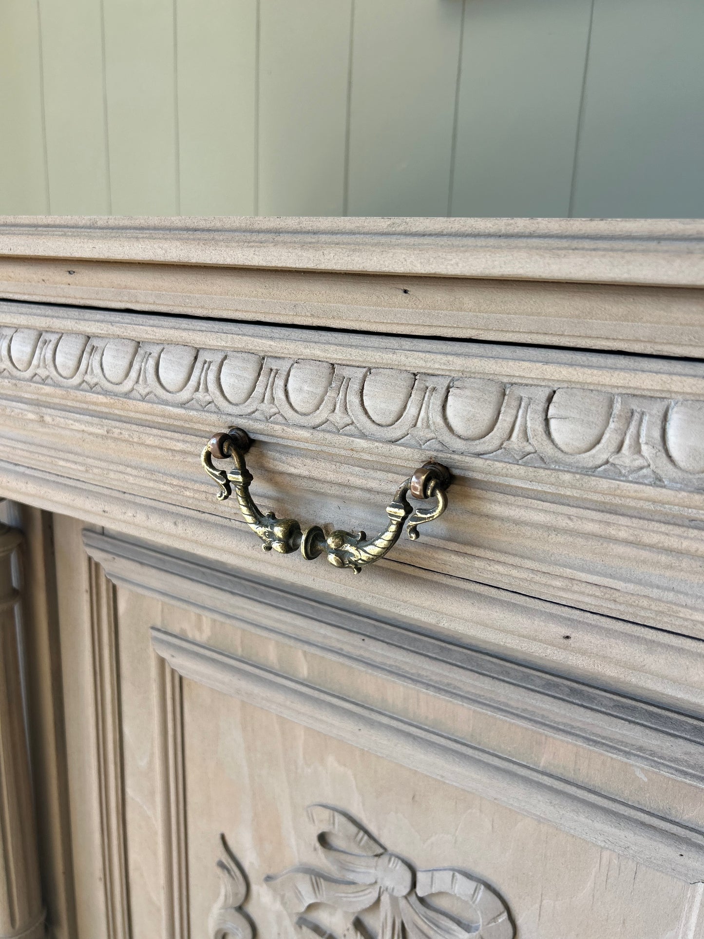 Antique Pretty Carved Solid Oak Sideboard