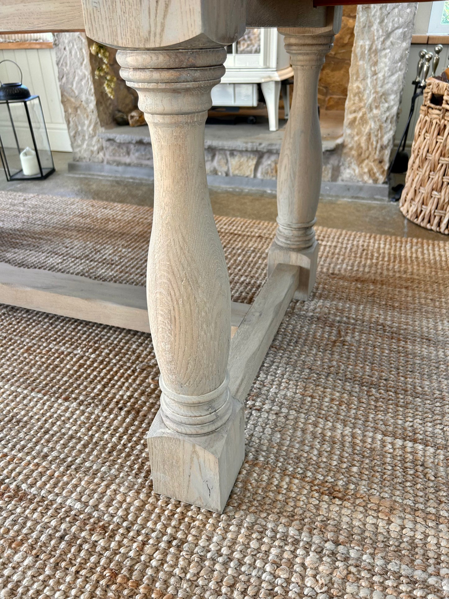 Large Extending Solid Oak Dining table refinished in a light weathered oak. (183cm-290cm)