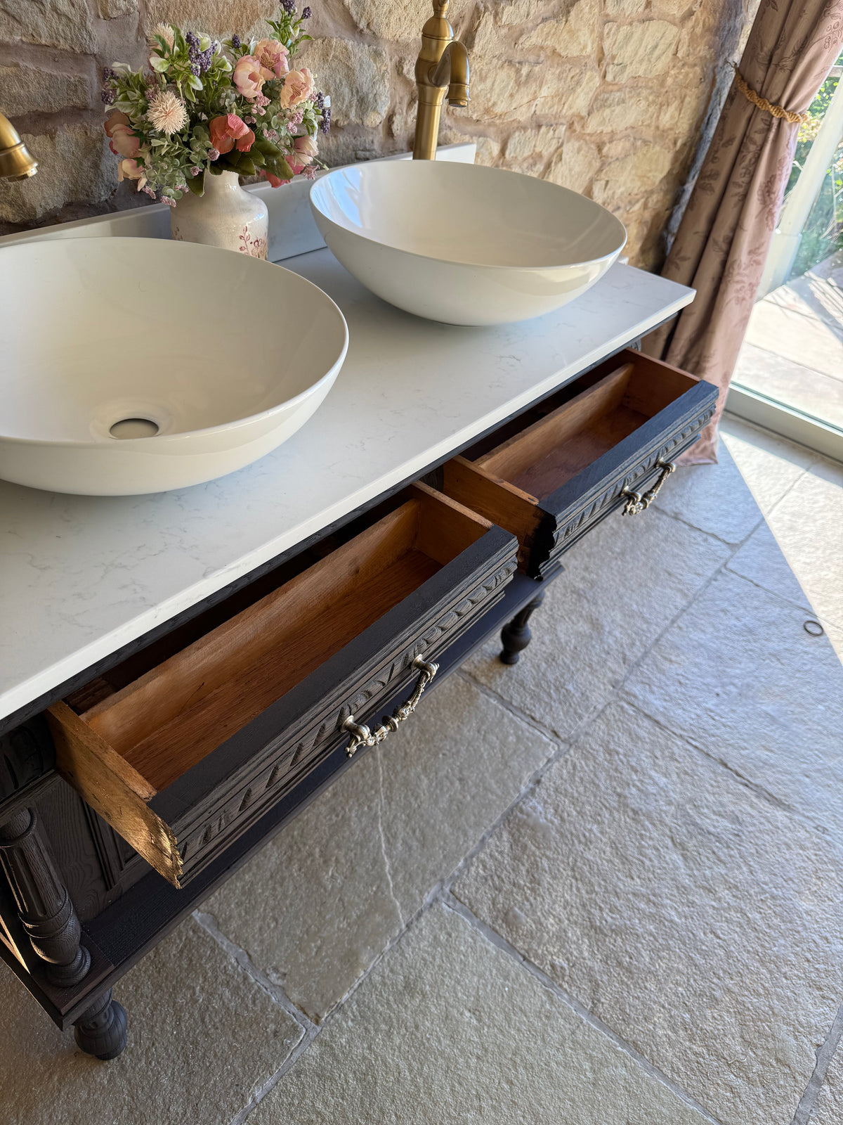 Vintage Oak Vanity Sink in a Classic Dark Oak. (122cm wide)