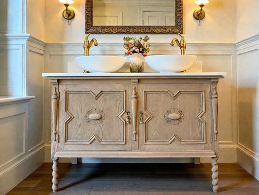 Double Vanity Sink, Quartz top, Upstand and two basins ( 124cm wide)