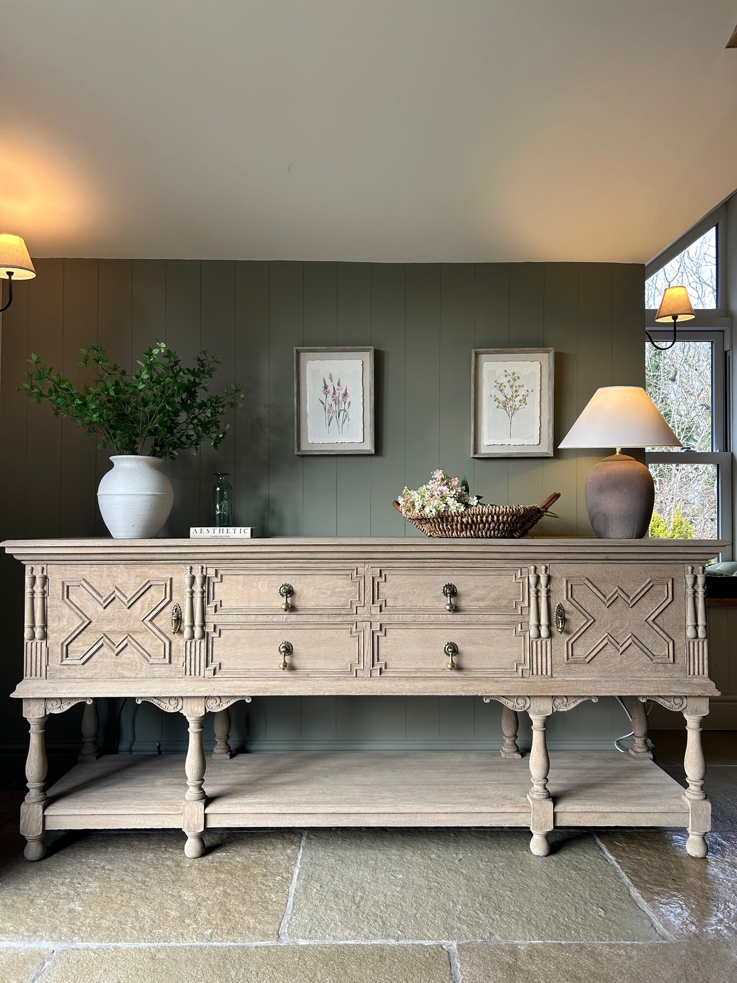 Large Weathered Oak Console Sideboard by Waring and Gillows of Lancaster