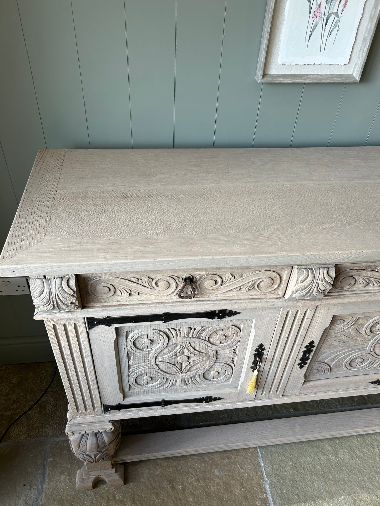 Large Ornate Carved Rustic Antique Sideboard.