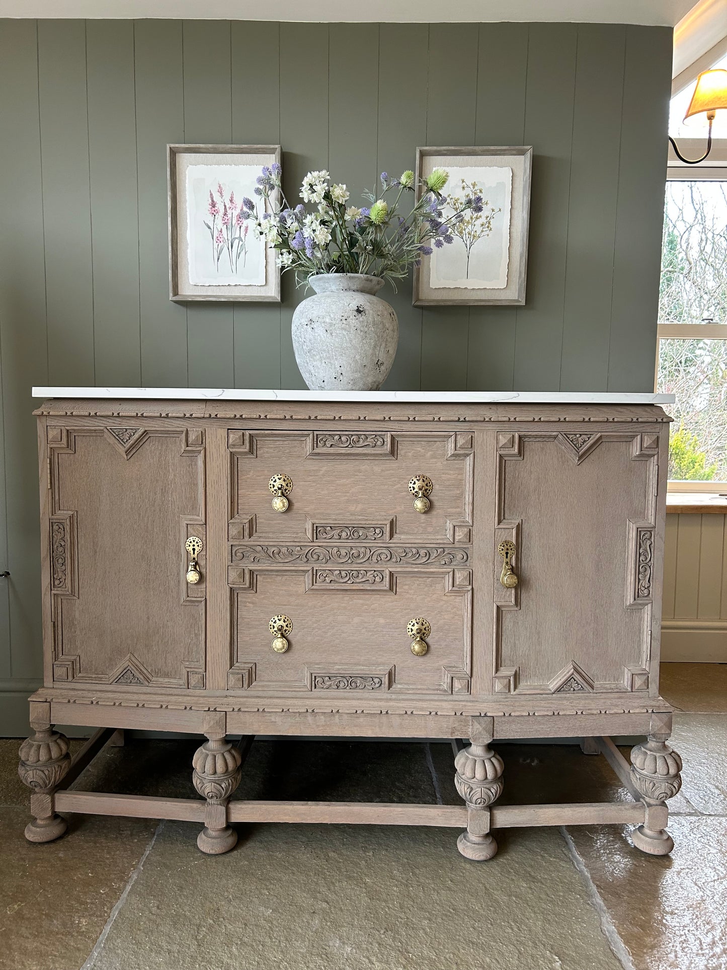 Marble Topped Vintage Sideboard. Medium Sized