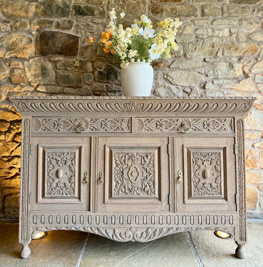 Beautiful Antique Carved Solid Oak Sideboard
