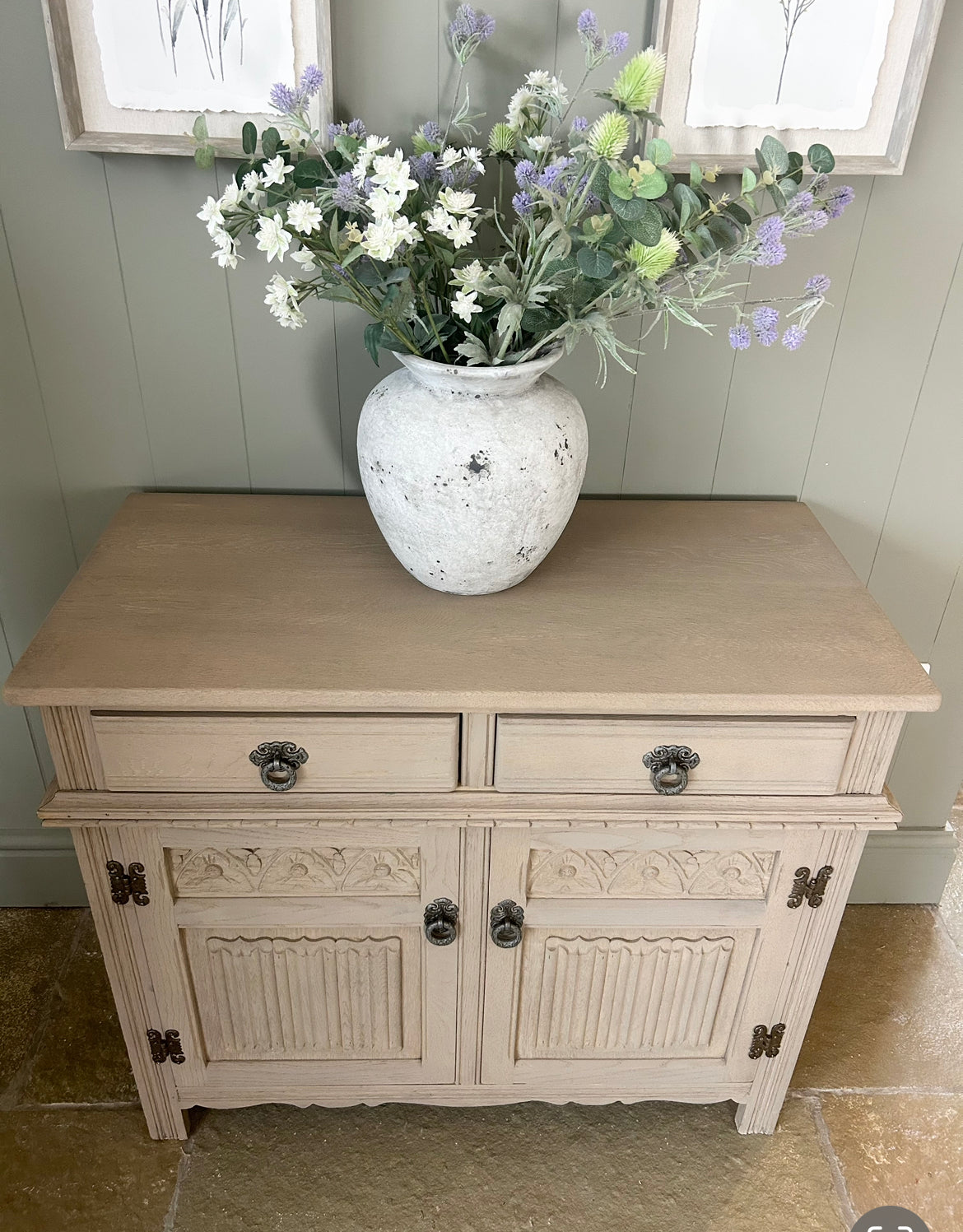 Small Vintage Weathered Oak Sideboard