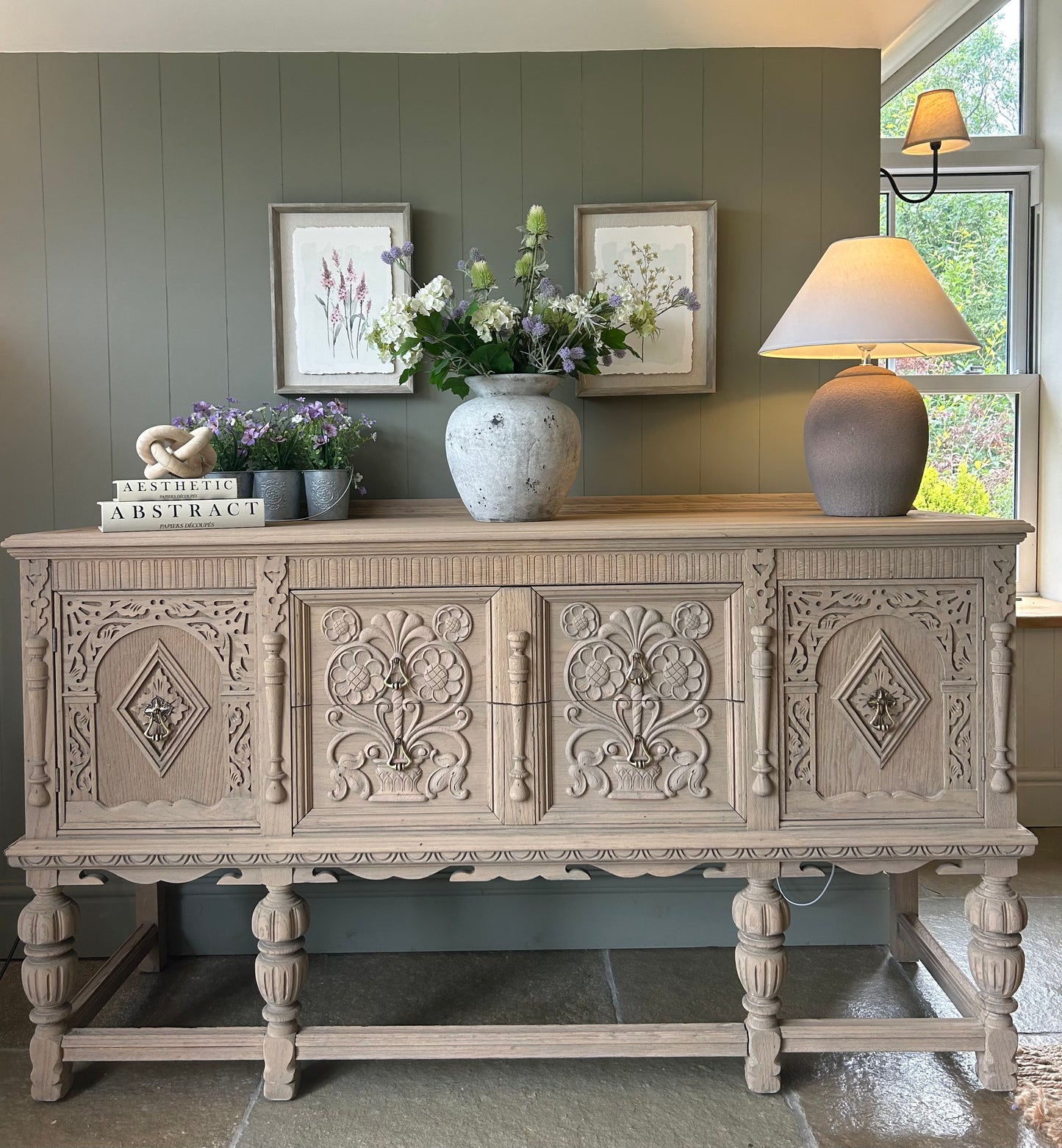 Antique Large Solid Weathered Oak Sideboard