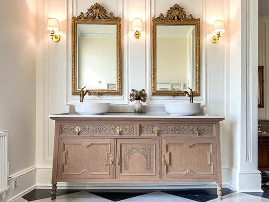 Large Double Vanity Sink, Quartz top, Upstand and two basins (186cm wide)