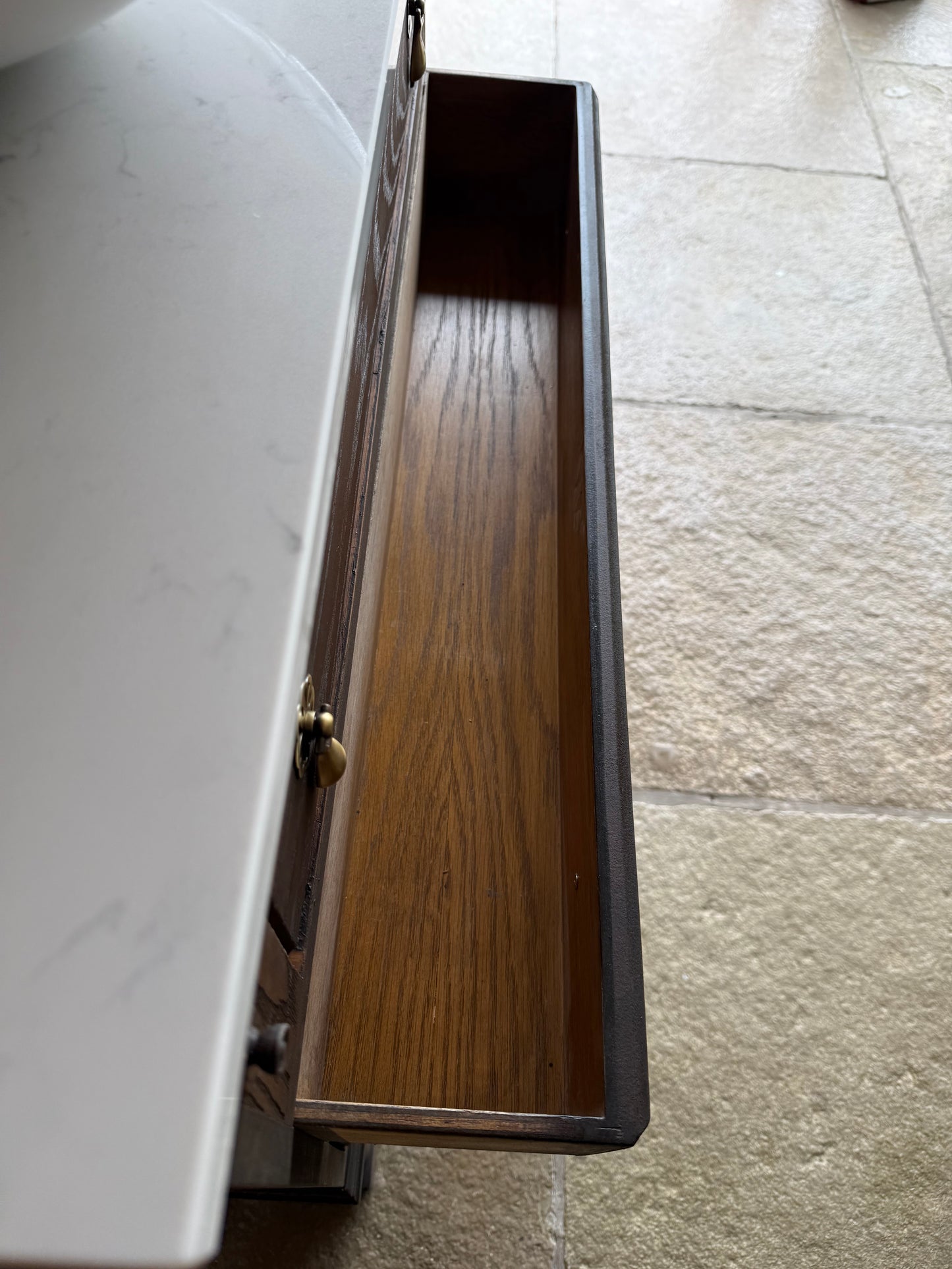 Classic Dark Oak Vanity Sink, Quartz Top, Upstand and basin (79cm wide)