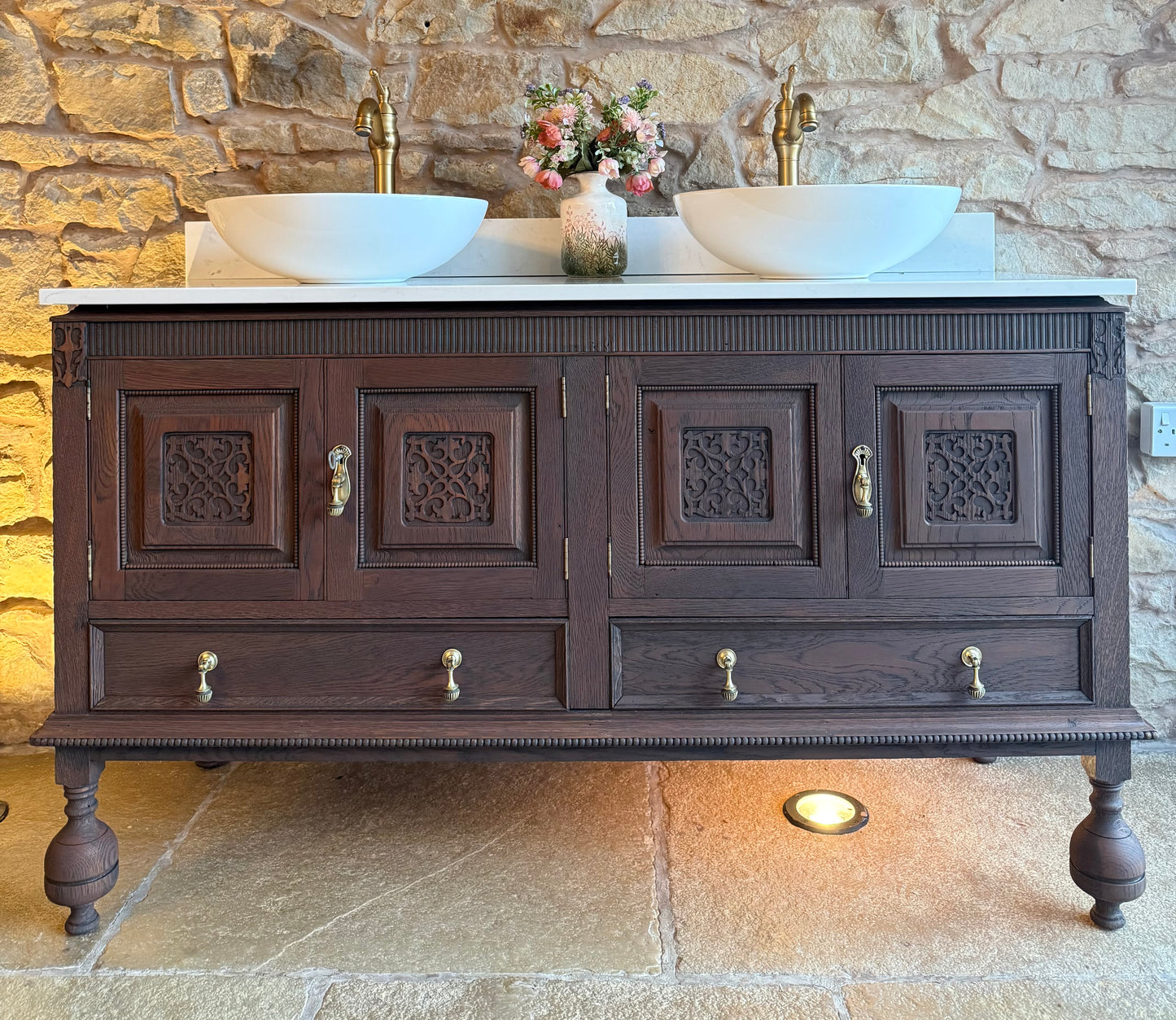 Solid Oak Double Vanity Unit in a Classic Dark Oak (138cm wide)