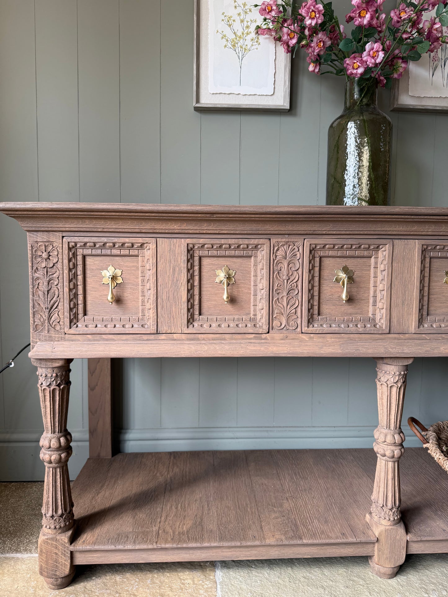 Solid Oak Antique Console Table in Warm Oak (168cm wide)