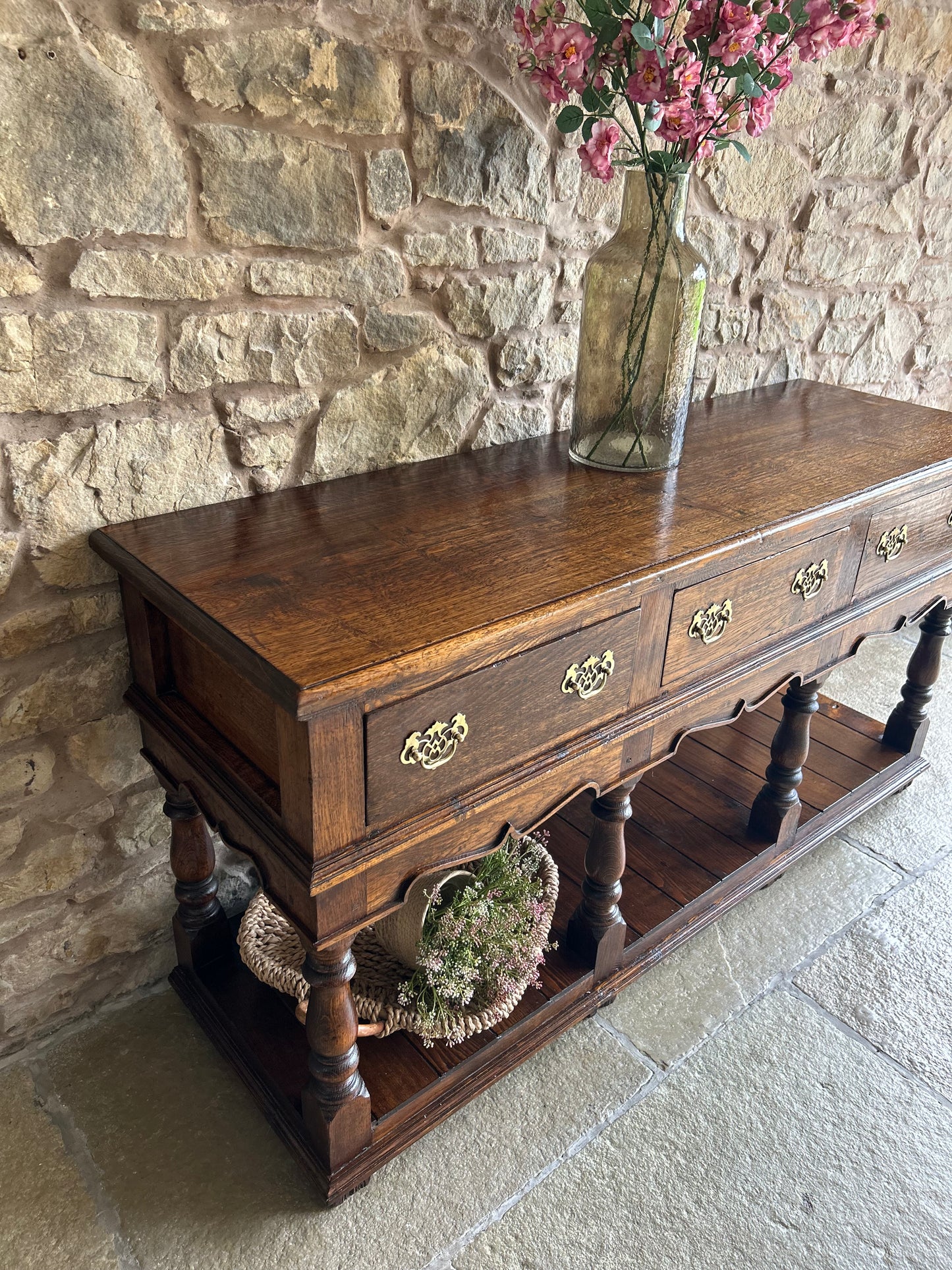 Antique Solid Oak Console Table (153cm wide)