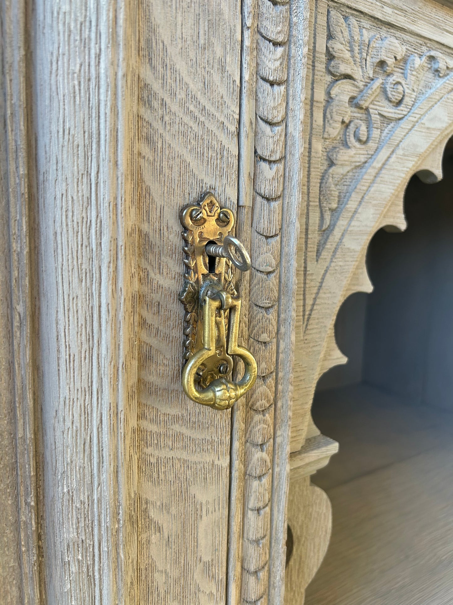 Large Vintage Weathered Oak Sideboard with Ornate Detailing.