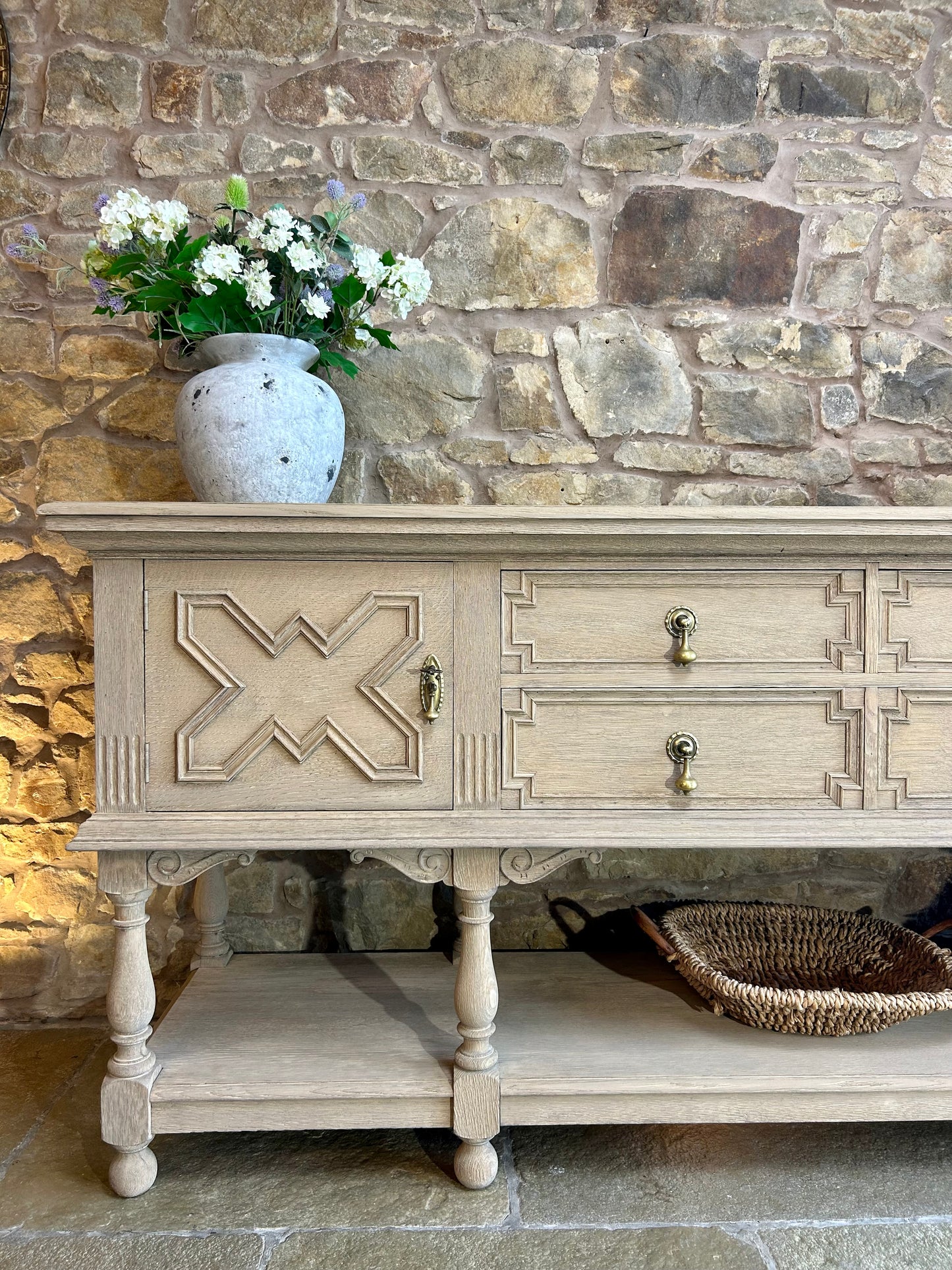 Large Weathered Oak Console Sideboard by Waring and Gillows of Lancaster