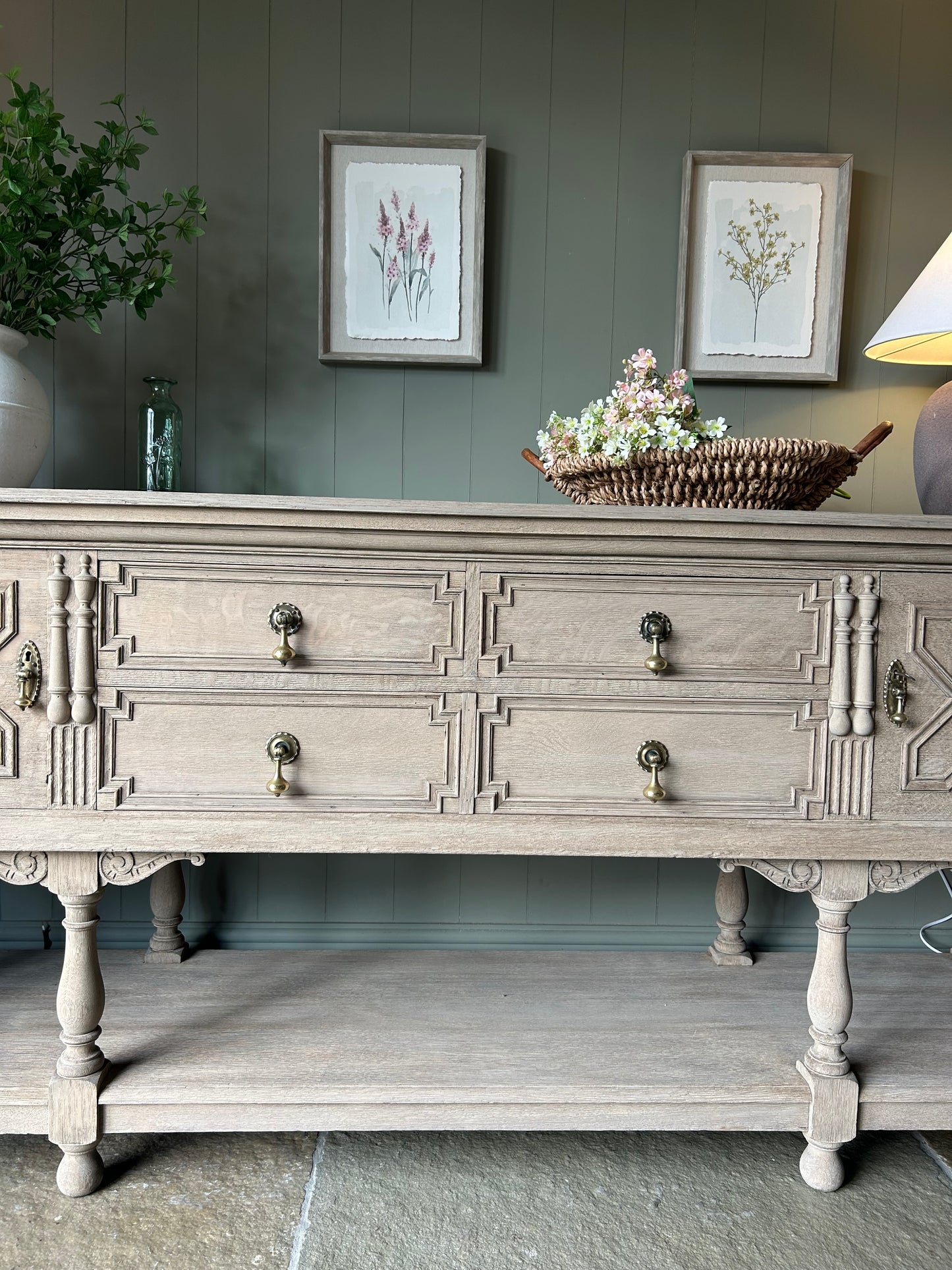 Large Weathered Oak Console Sideboard by Waring and Gillows of Lancaster