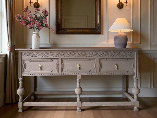 Large Antique Console Table. Solid Oak finished in a Light Oak. (183cm wide)