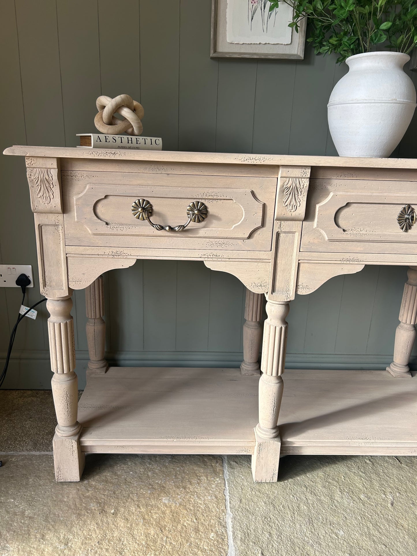 Large rustic Console Table finished in a light weathered oak.