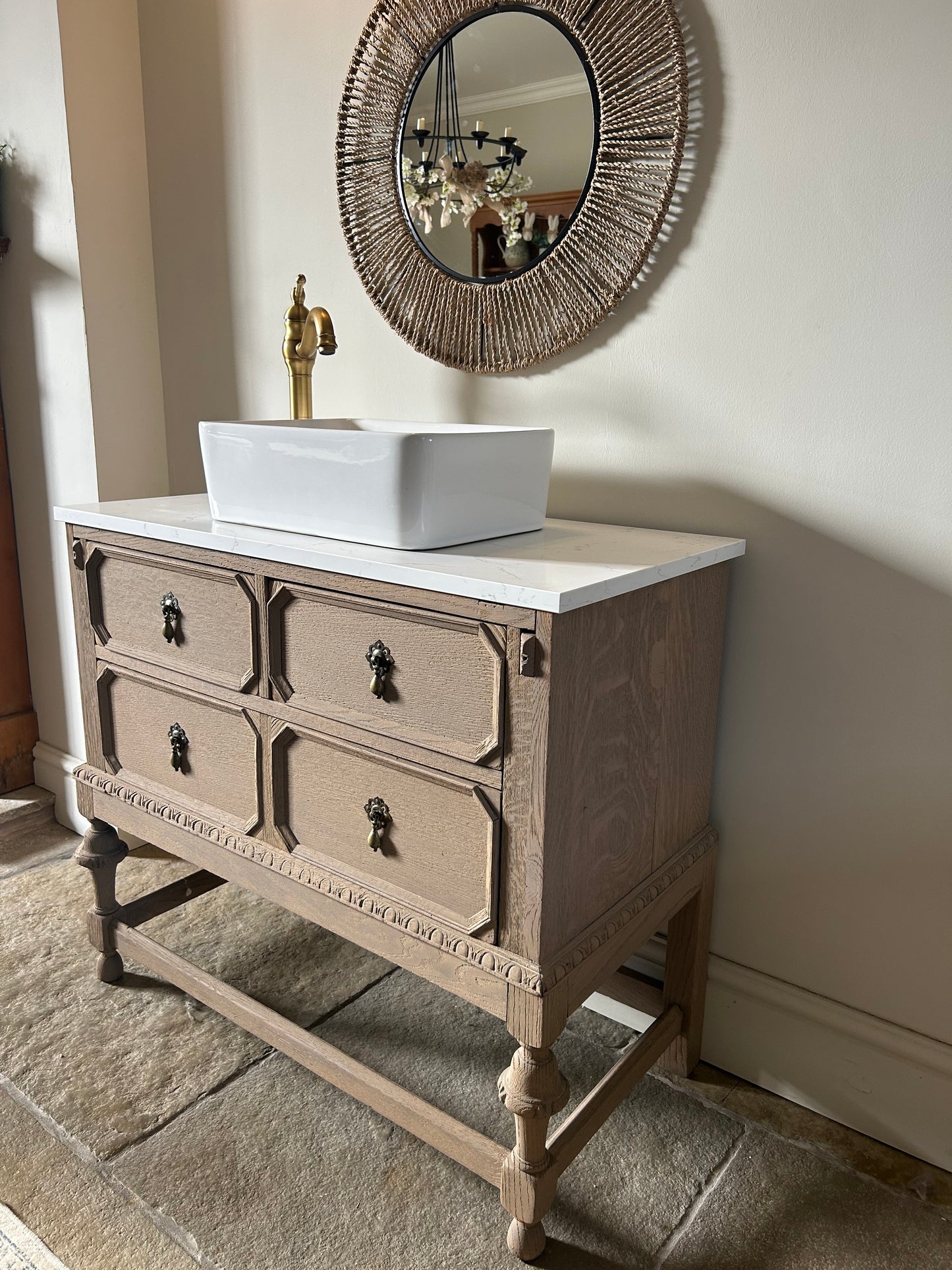 Quartz topped vintage vanity sink