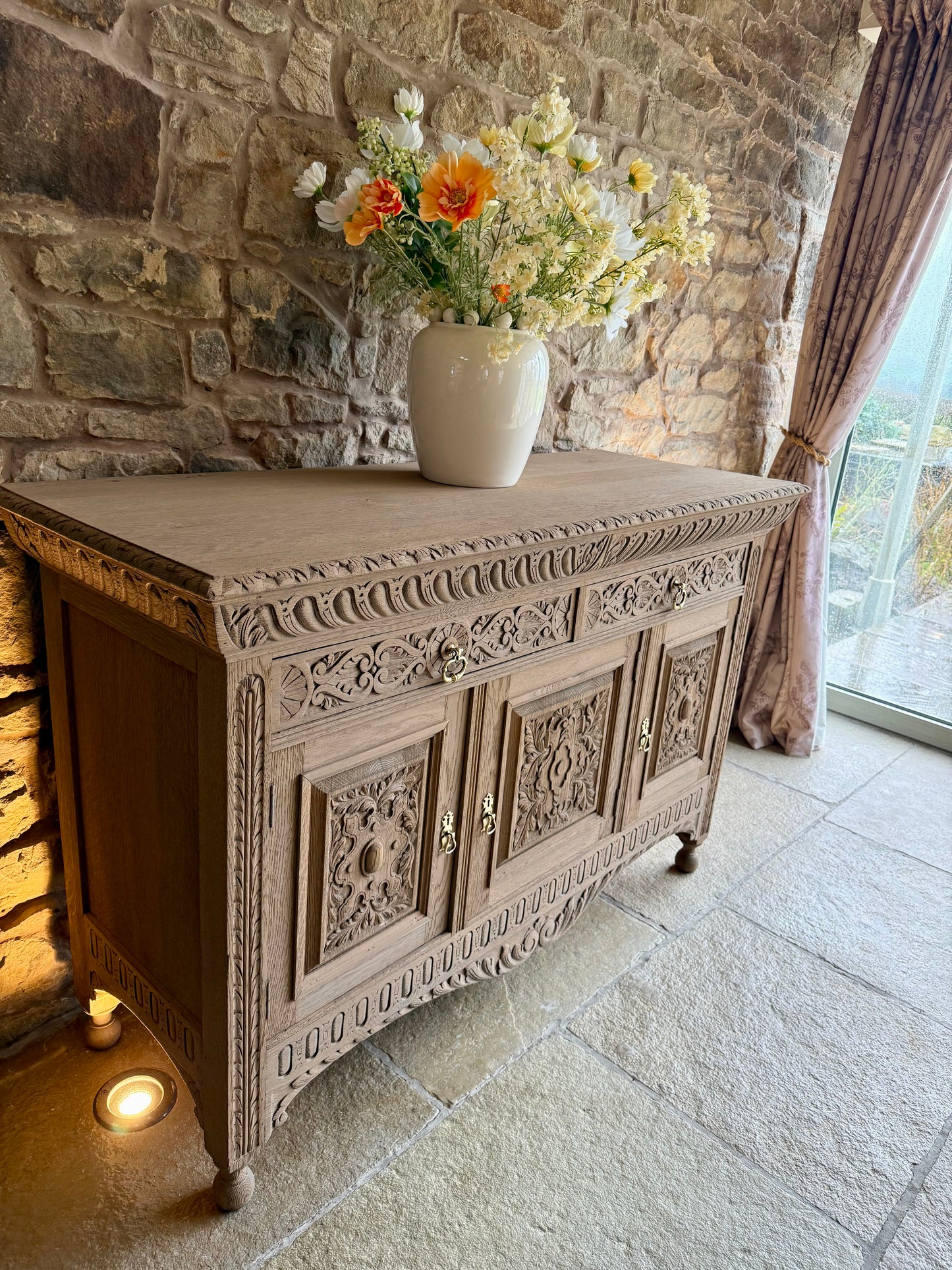 Beautiful Antique Carved Solid Oak Sideboard
