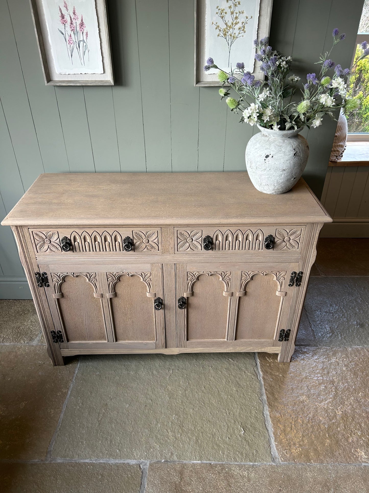 Small Vintage Weathered Oak Sideboard