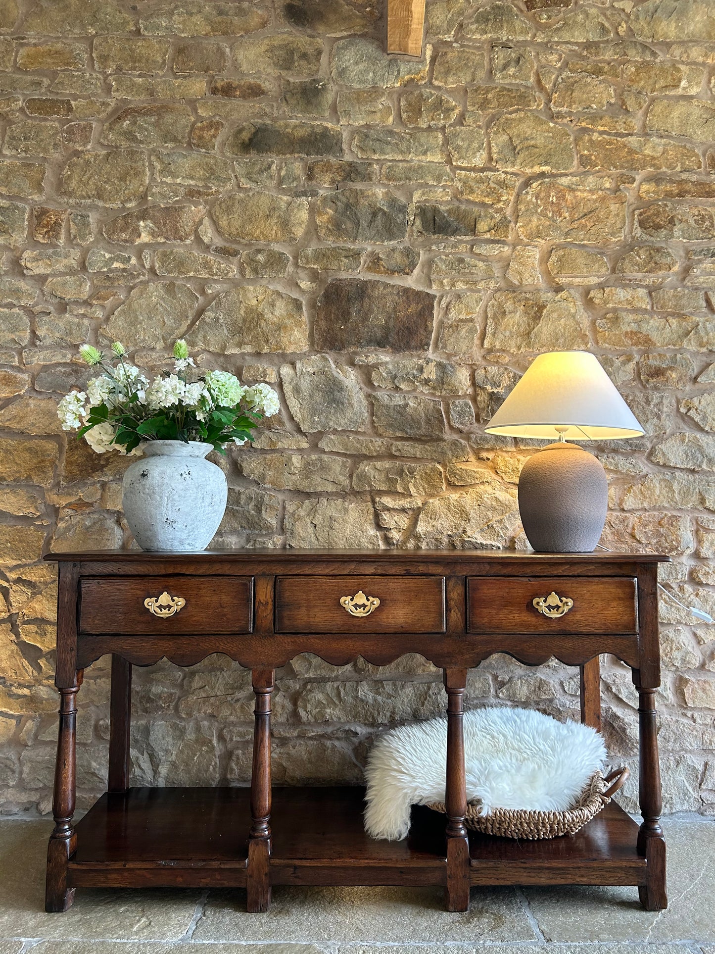 Medium sized Dark Solid Oak Antique Console Table.