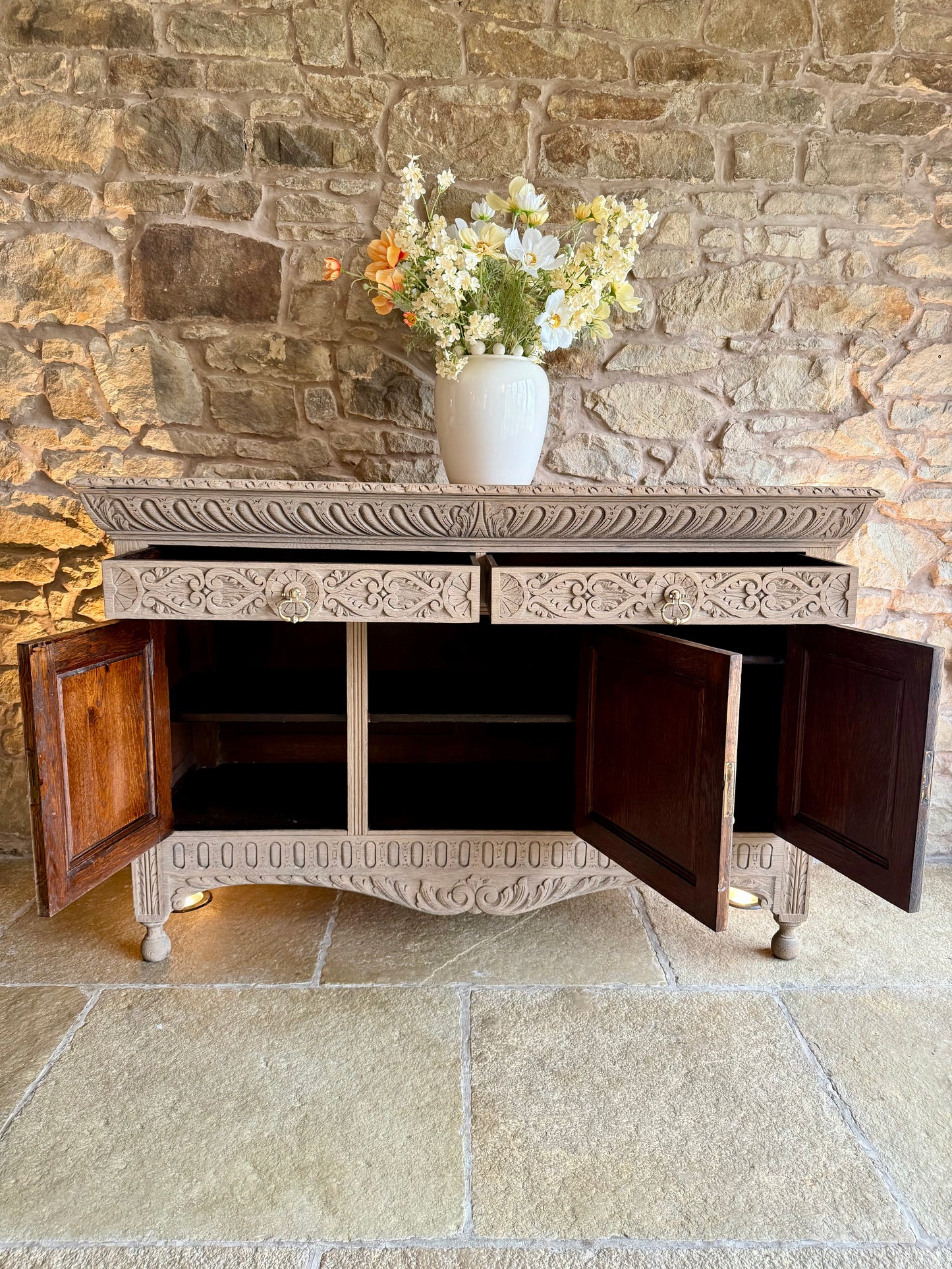Beautiful Antique Carved Solid Oak Sideboard