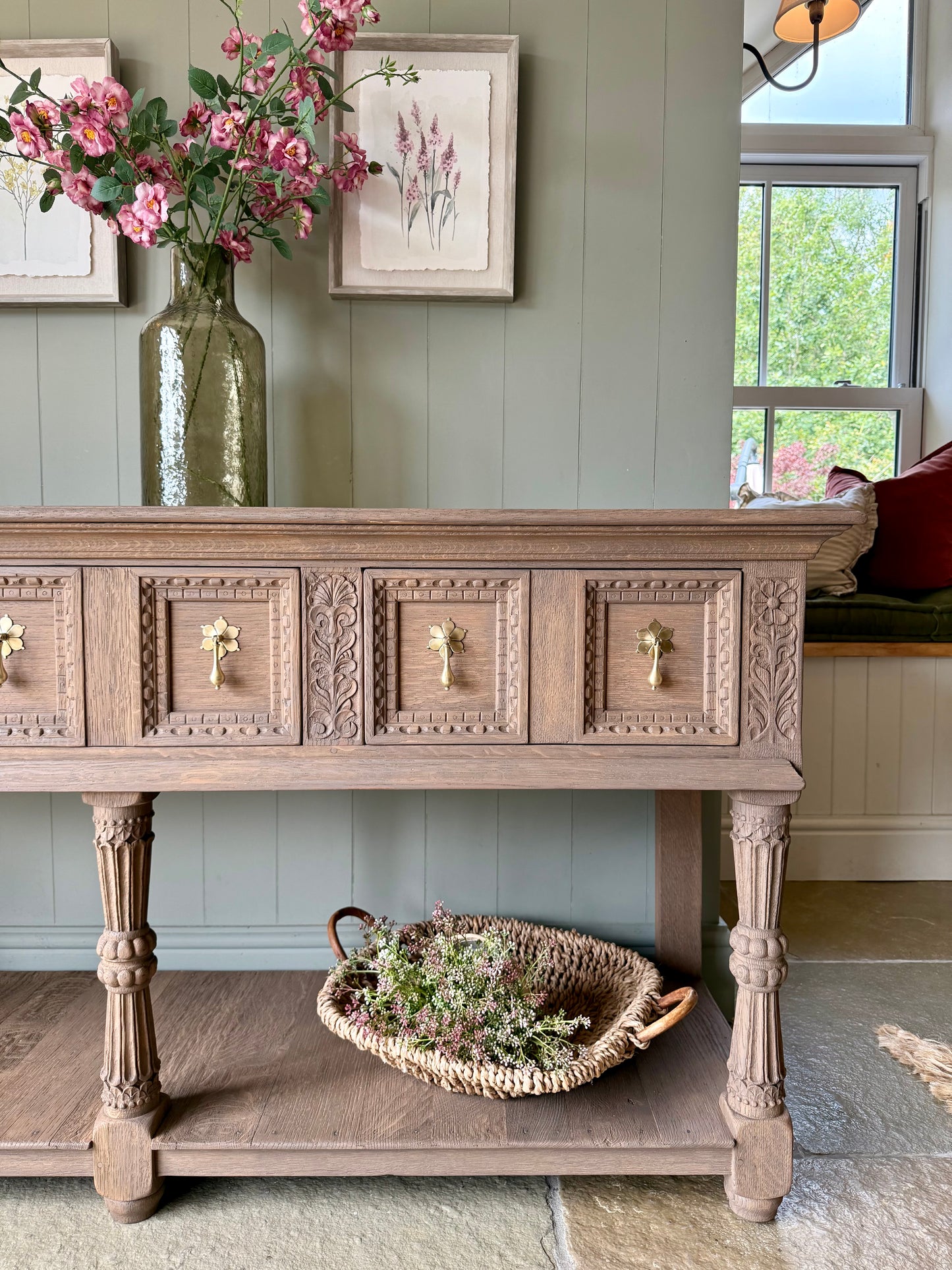 Solid Oak Antique Console Table in Warm Oak (168cm wide)