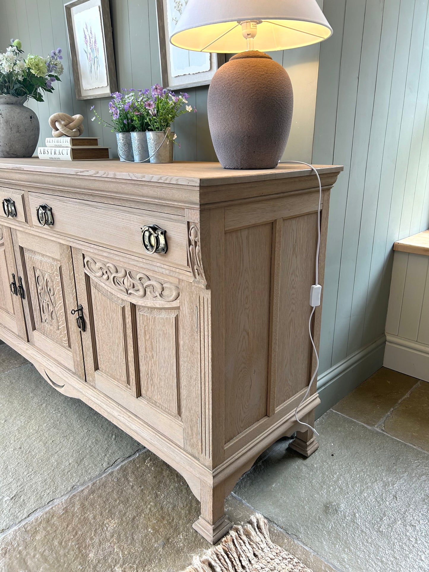 Large Solid Weathered Oak Sideboard.