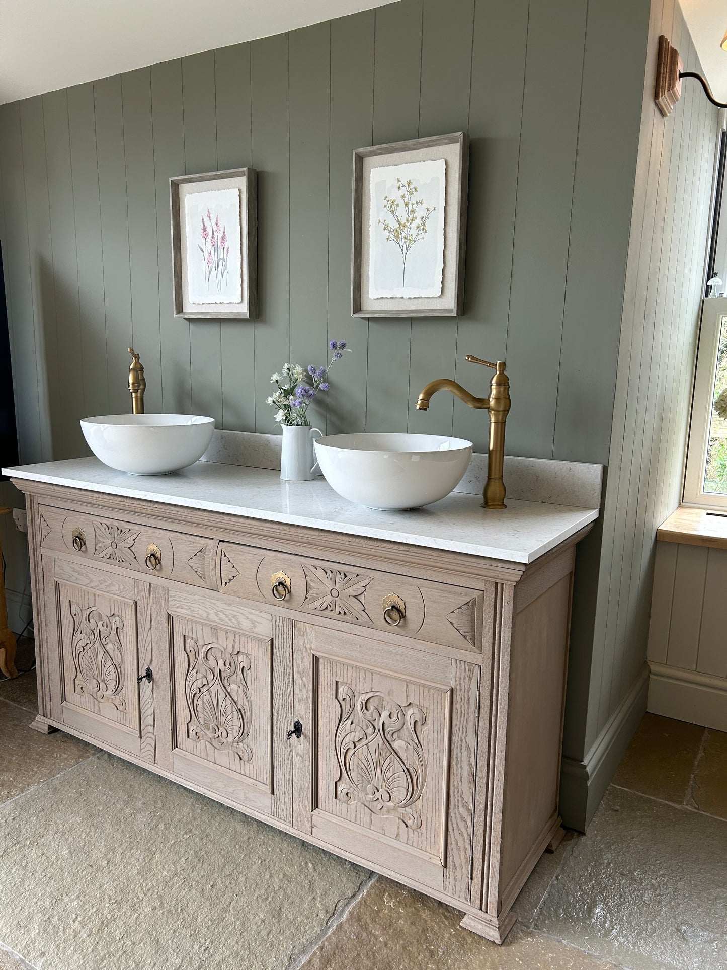 Large Double Vanity Sink Unit with Marble Top