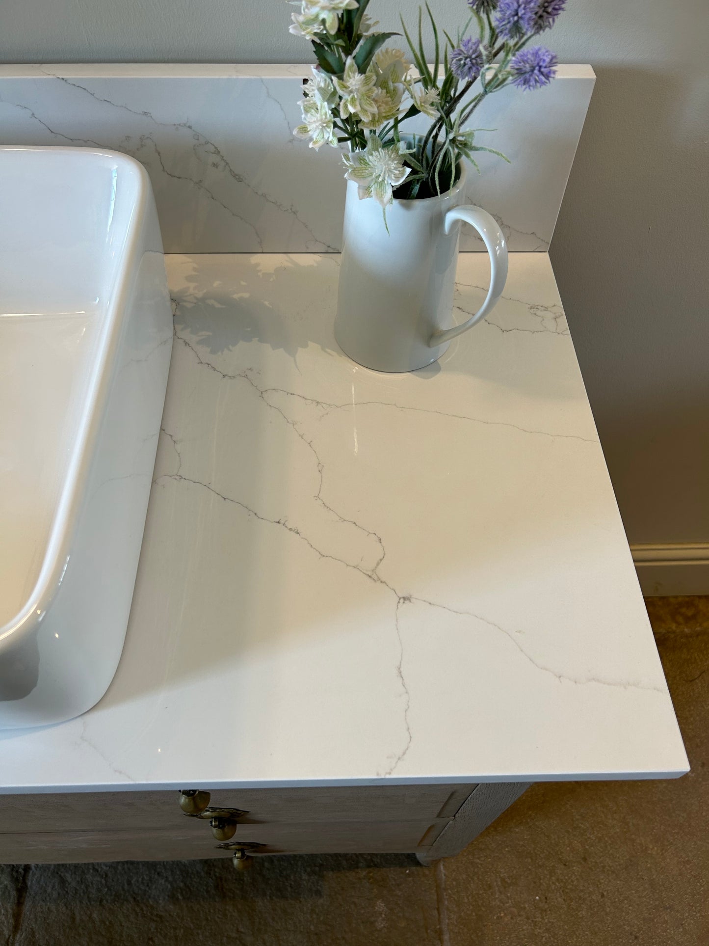 Large Single Marble Topped Vanity Sink 108cm width