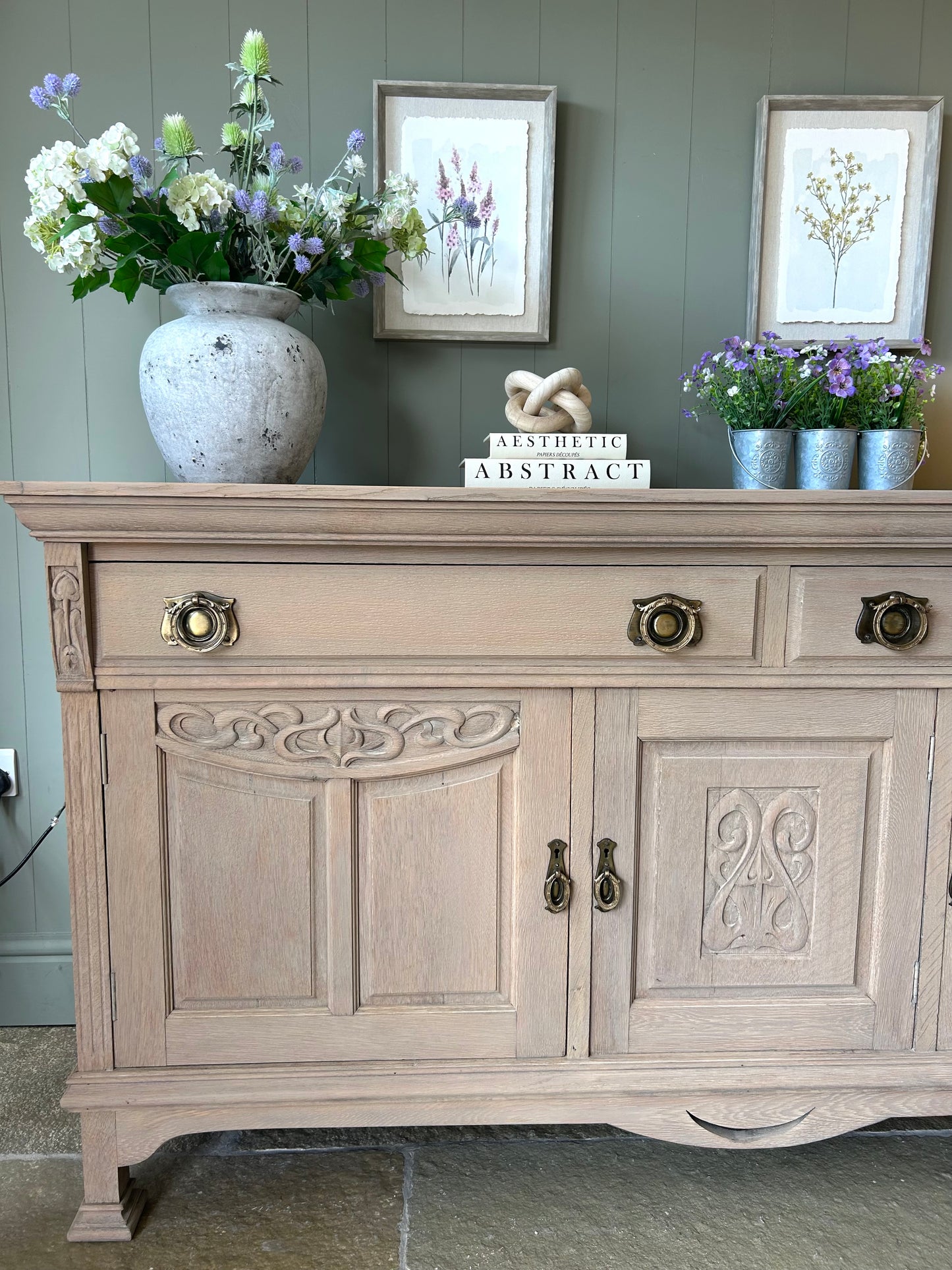 Large Solid Weathered Oak Sideboard.