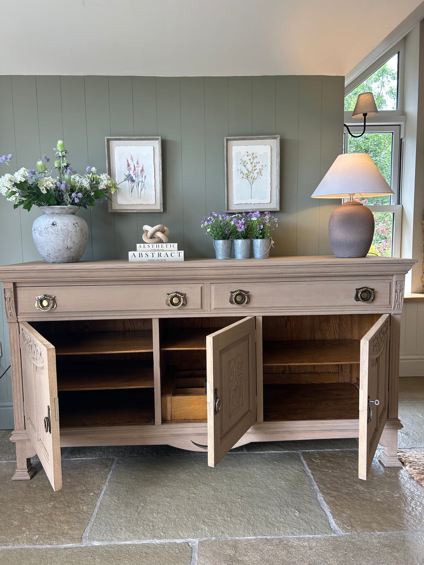 Large Solid Weathered Oak Sideboard.