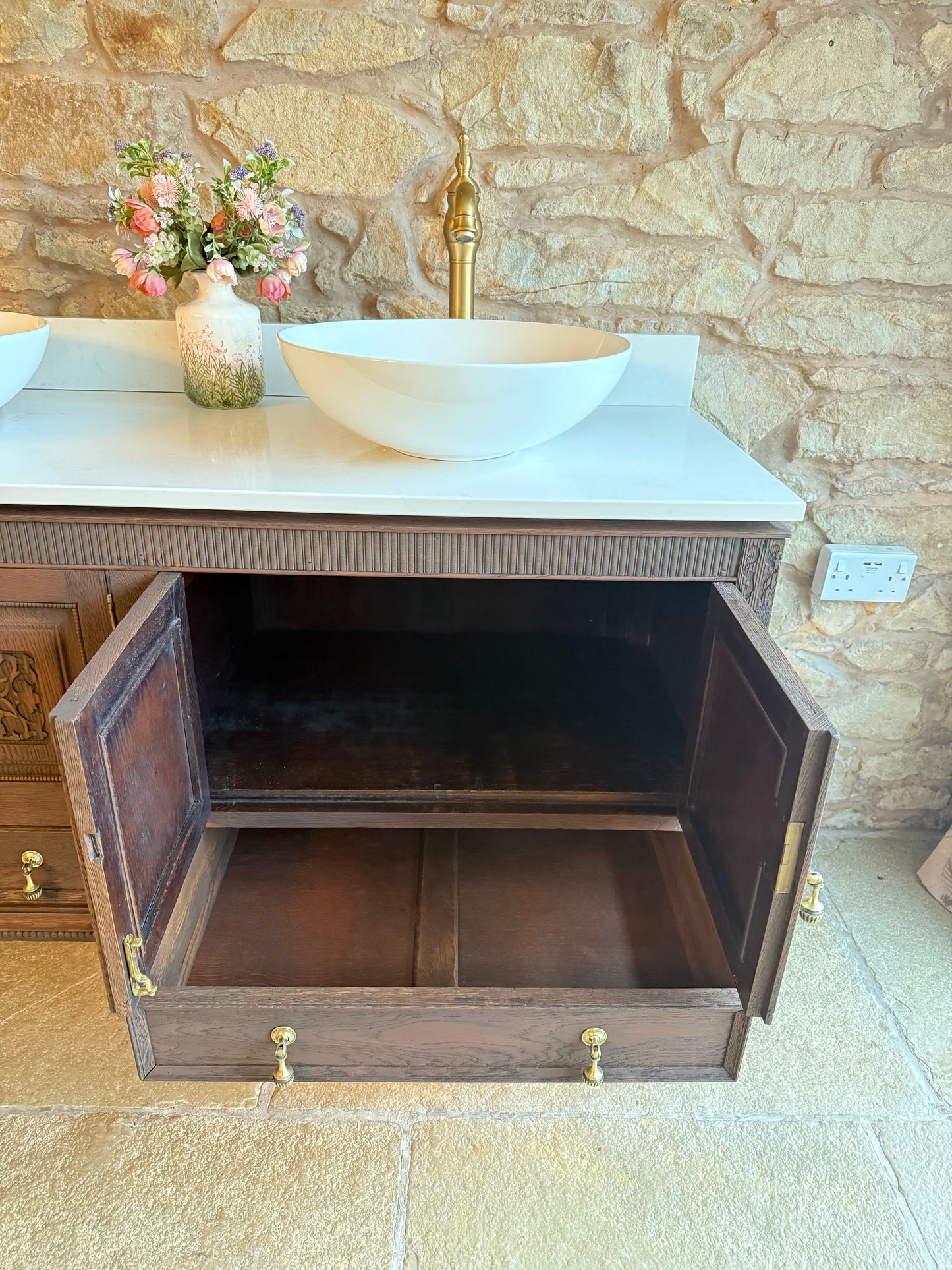 Solid Oak Double Vanity Unit in a Classic Dark Oak (138cm wide)
