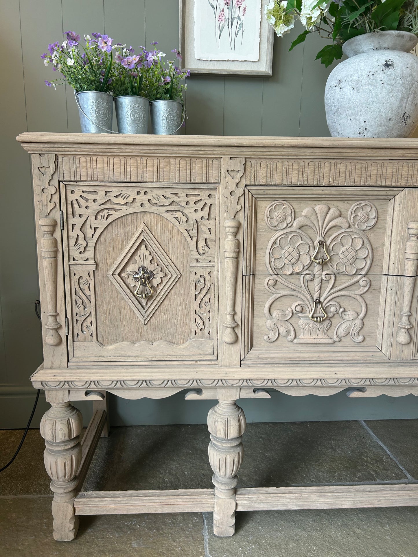 Antique Large Solid Weathered Oak Sideboard