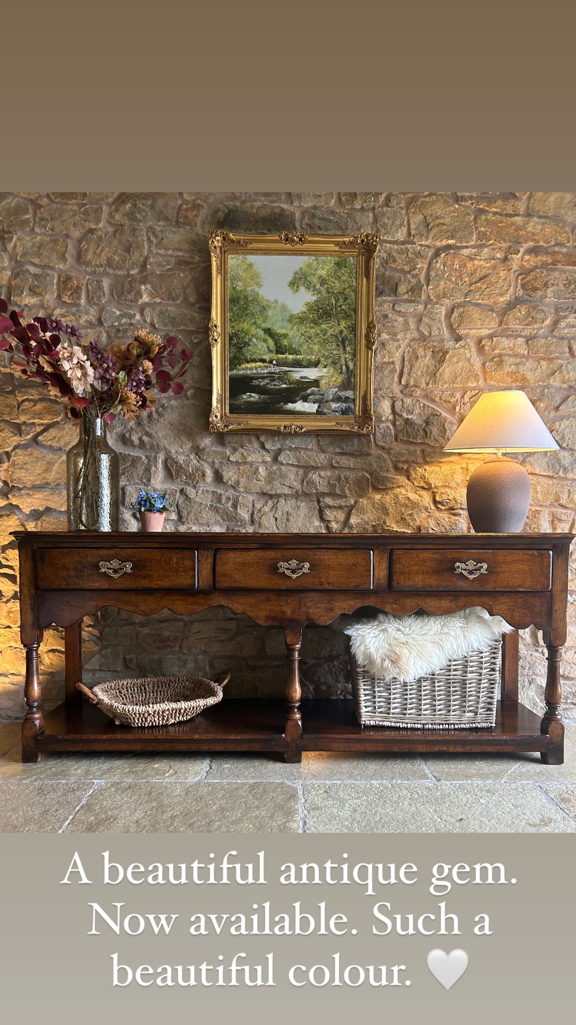 Antique Rustic Dark Solid Oak console table