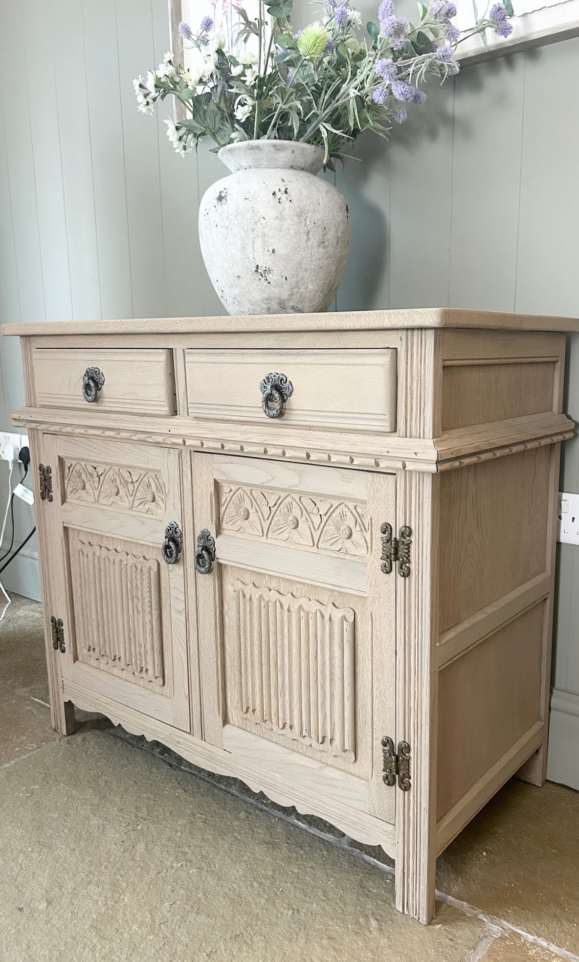 Small Vintage Weathered Oak Sideboard