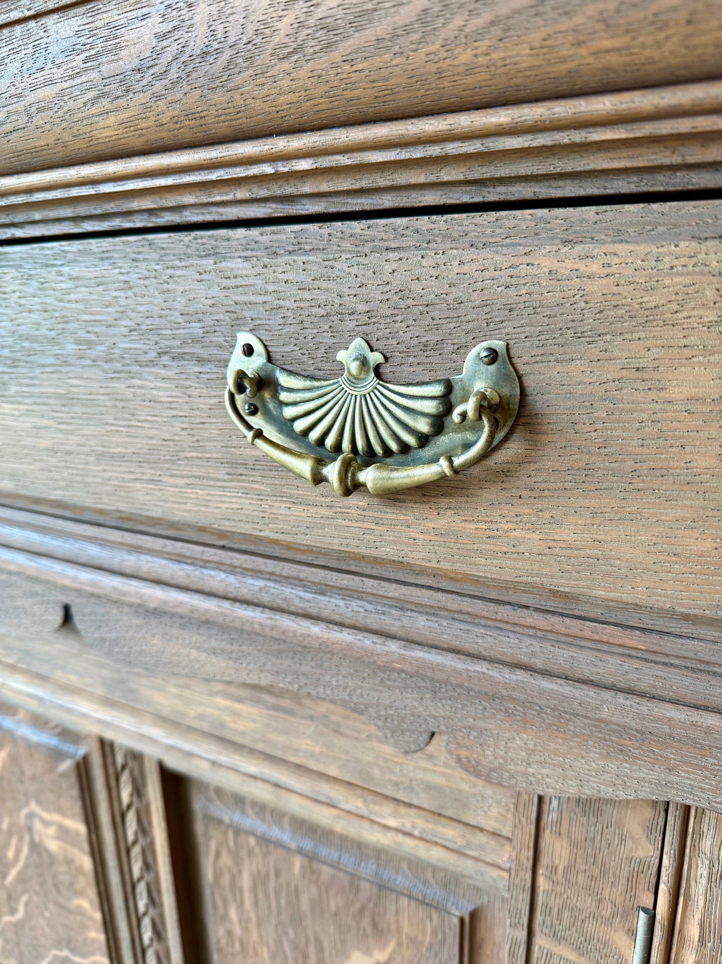 Large Antique Solid Oak Sideboard with beautiful carved detailing