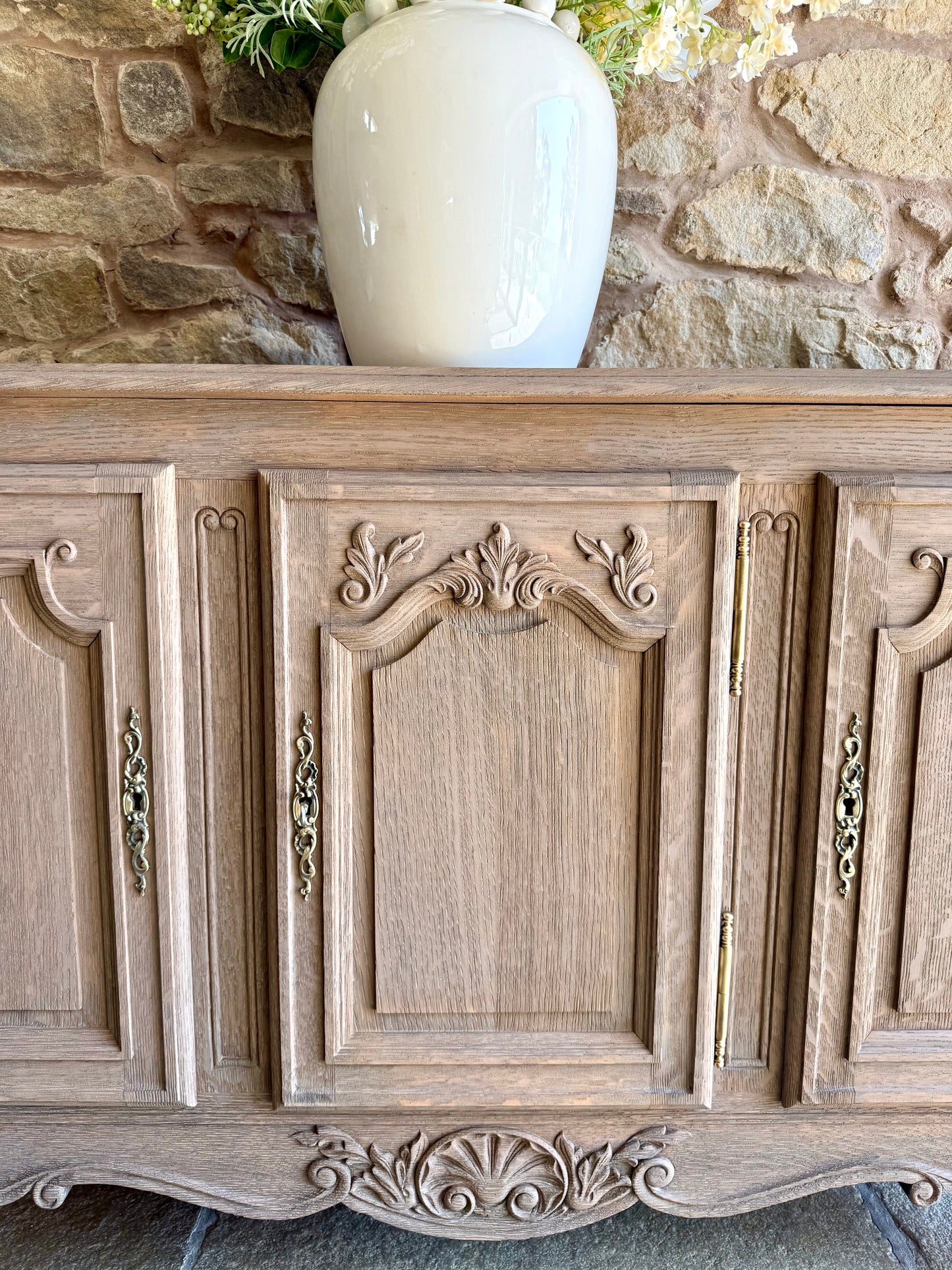 Narrow Vintage Oak Sideboard