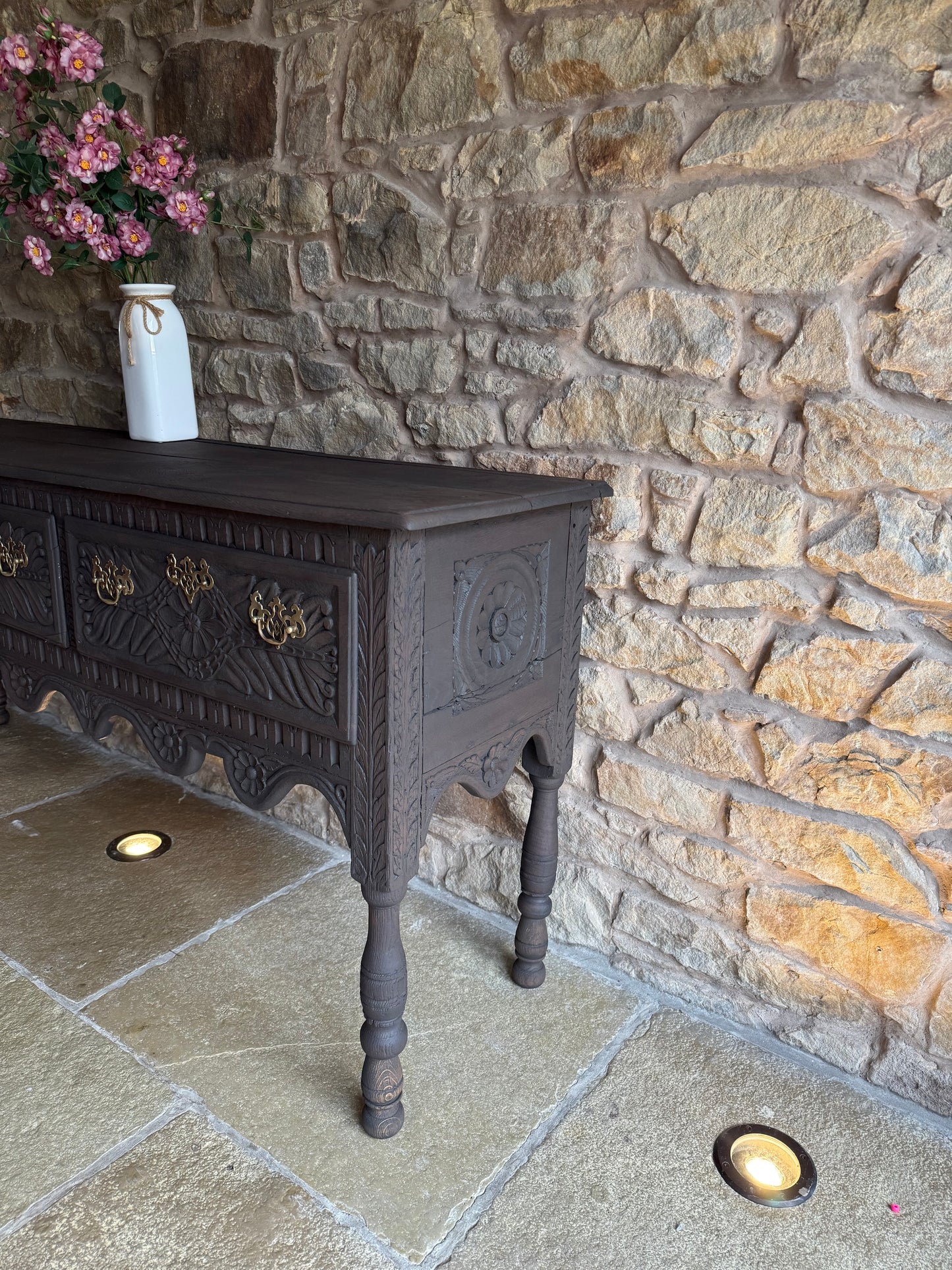 1700s Antique Carved Oak Console Table