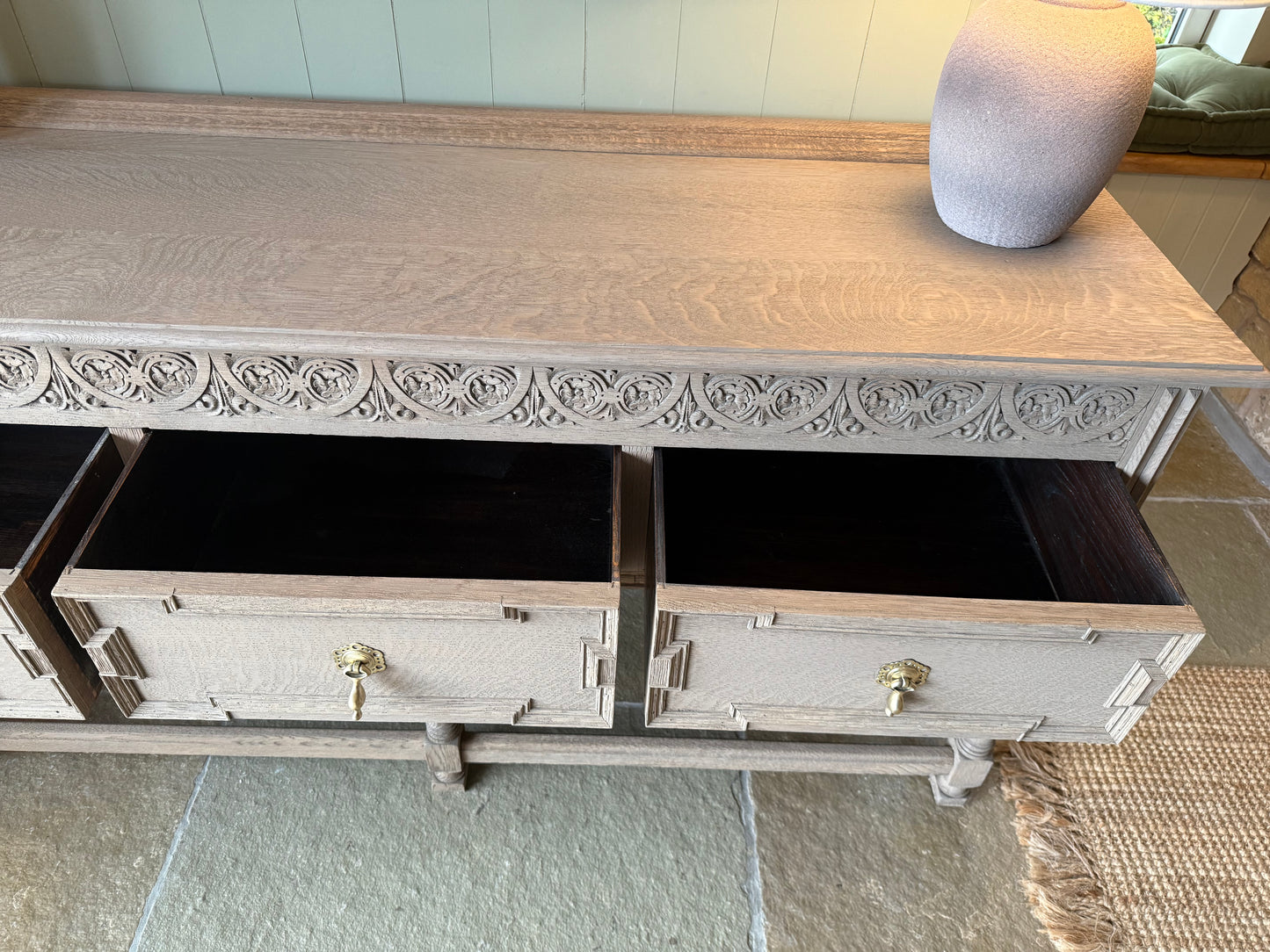 Large Antique Console Table. Solid Oak finished in a Light Oak. (183cm wide)