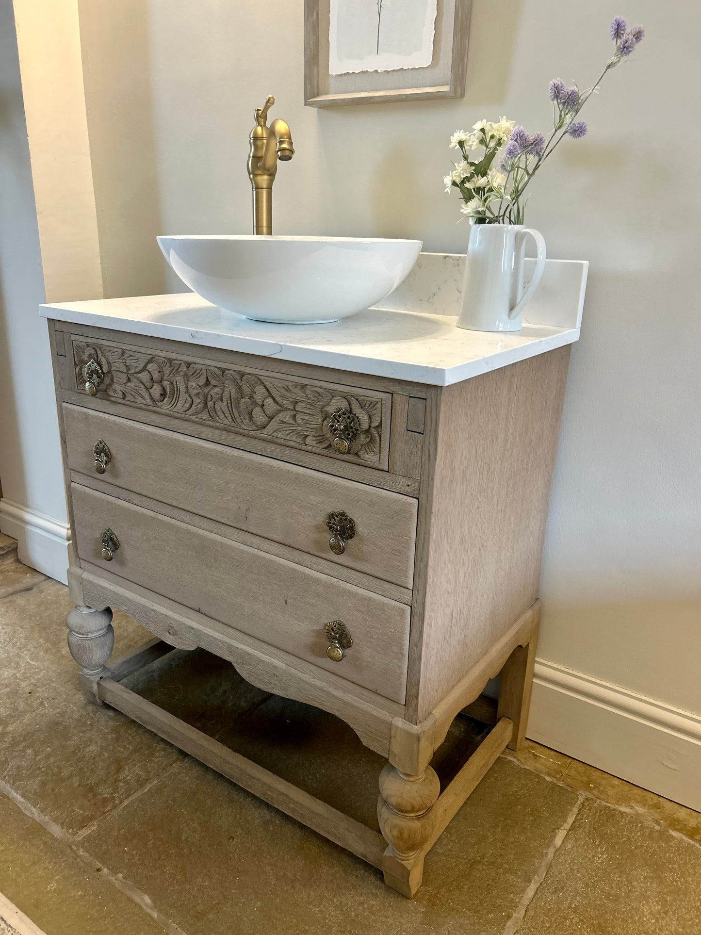 Vintage Vanity Sink Unit with marble/quartz top